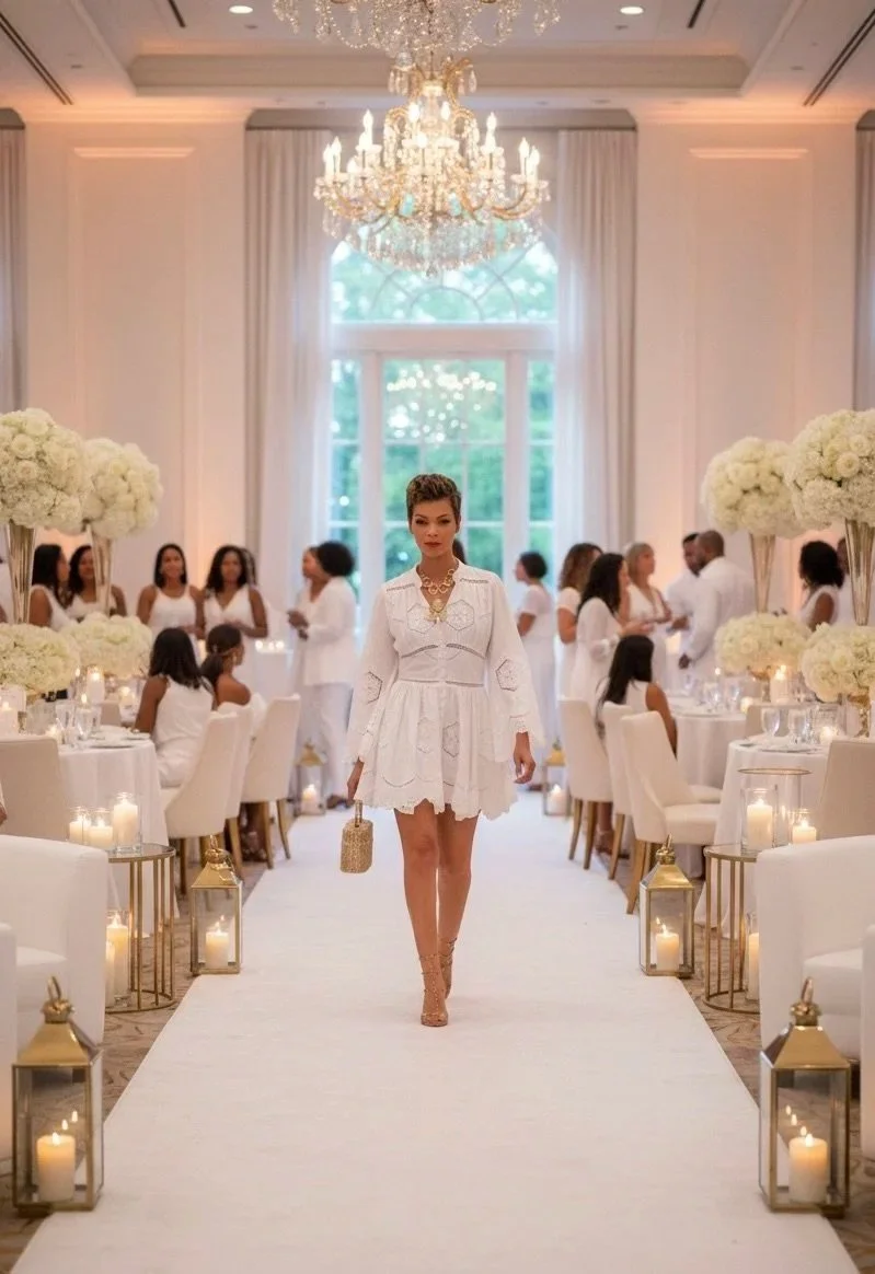 Guests dressed in white at adult prom in Rockingham NC