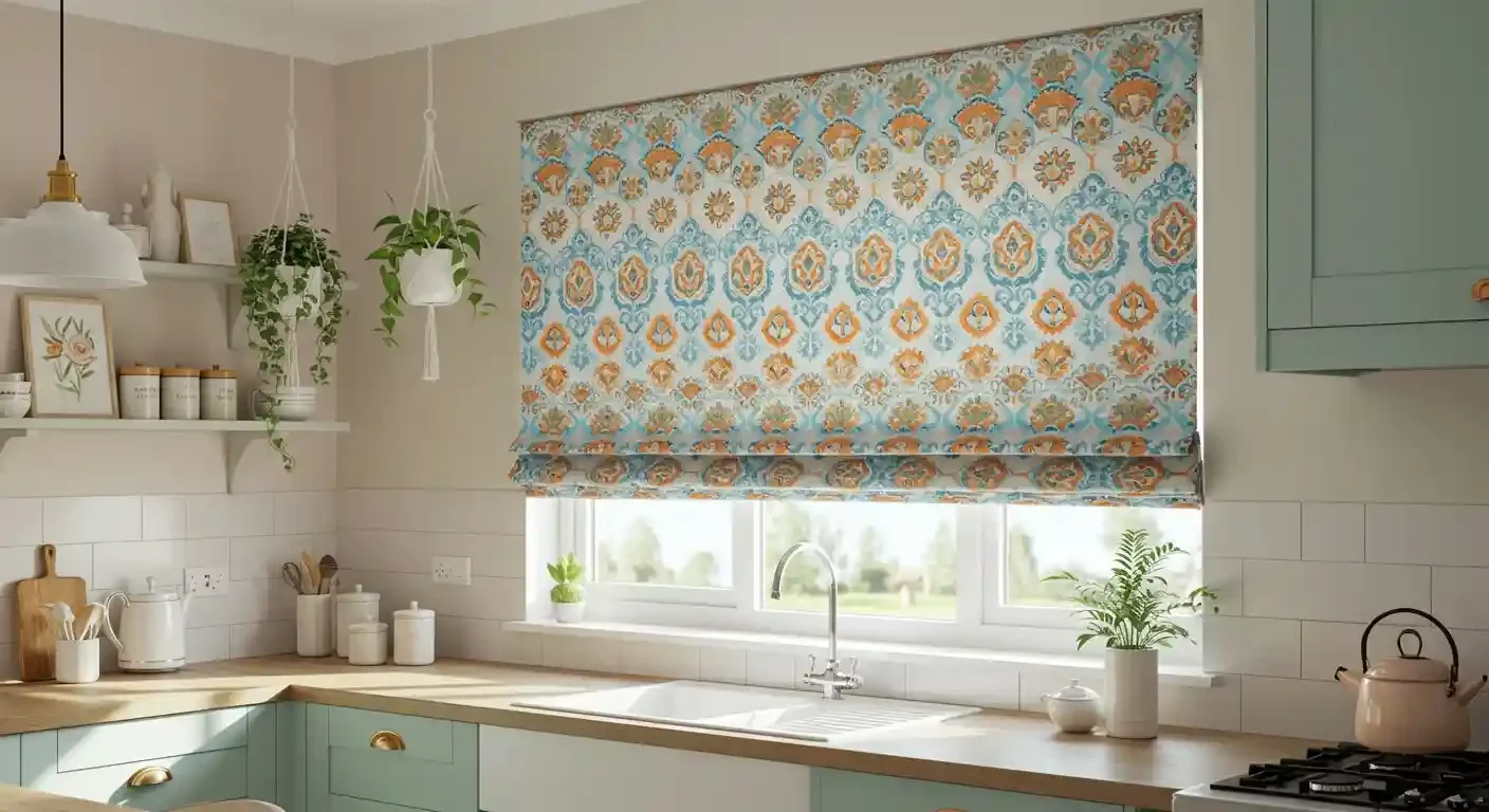 roman-shade-with-a-multi-color-pattern-fabric-in-a-kitchen.webp