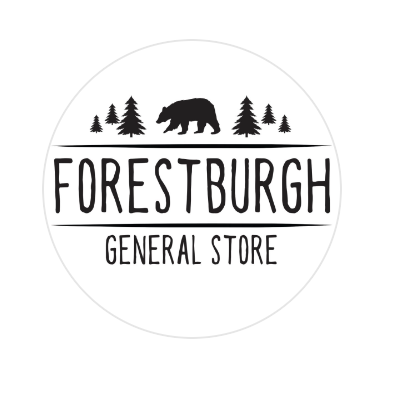 Logo for Forestburgh General Store featuring a bear and pine trees.