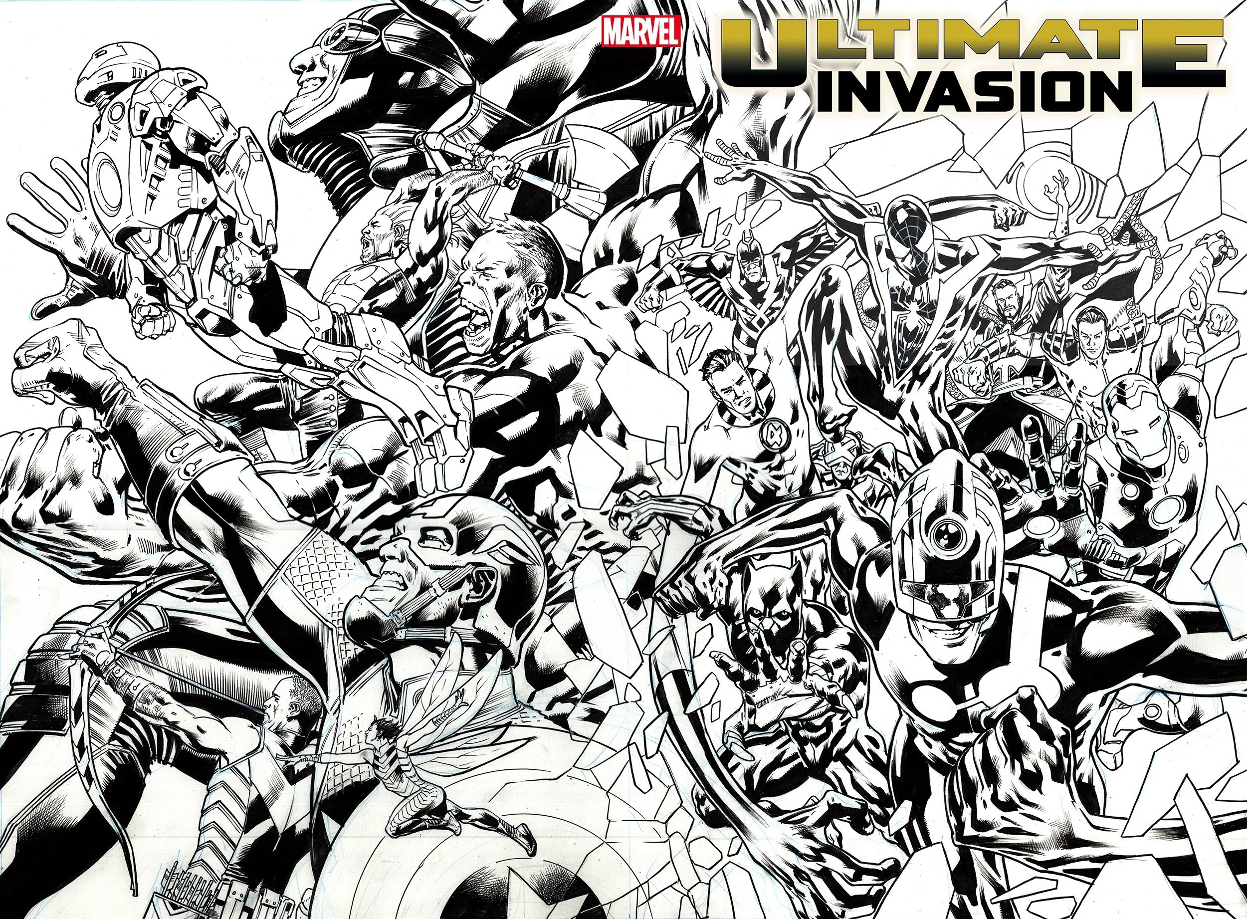 ULTIMATE INVASION 1 BRYAN HITCH WRAPAROUND BLACK &amp; WHITE VARIANT [1:50]