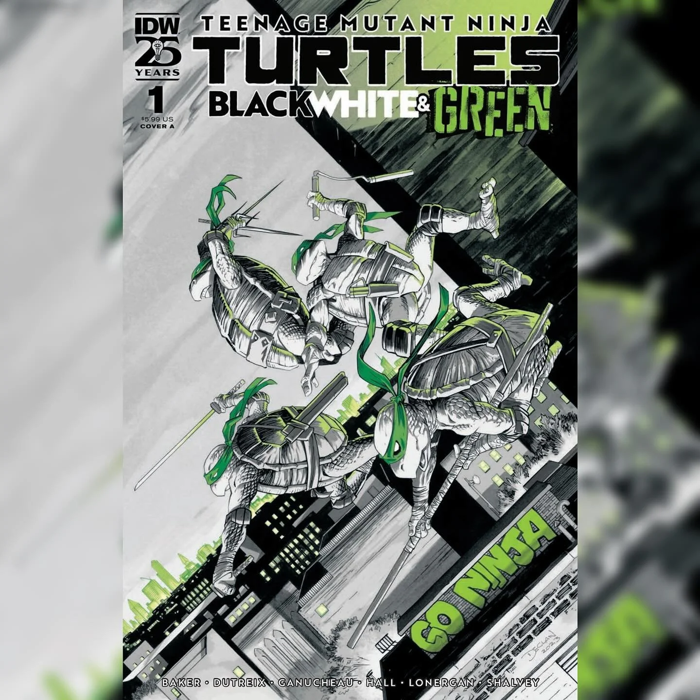 Preview pages from next week&rsquo;s TMNT BLACK WHITE &amp; GREEN #1

It&rsquo;s the Teenage Mutant Ninja Turtles like you&rsquo;ve never seen them before! This special series gathers up some of comics&rsquo; most eclectic and exciting talent to brin