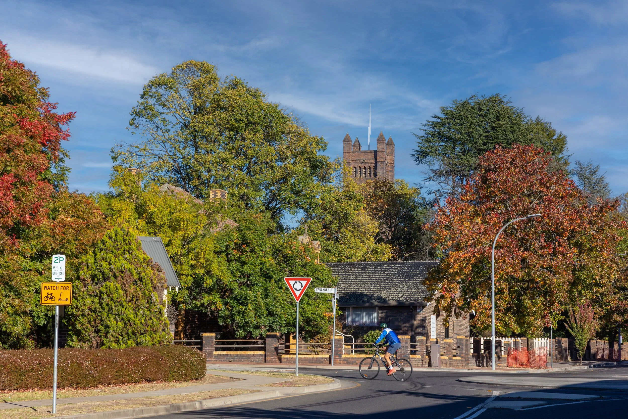 Armidale Rusden Street with cyclist 2026.jpg