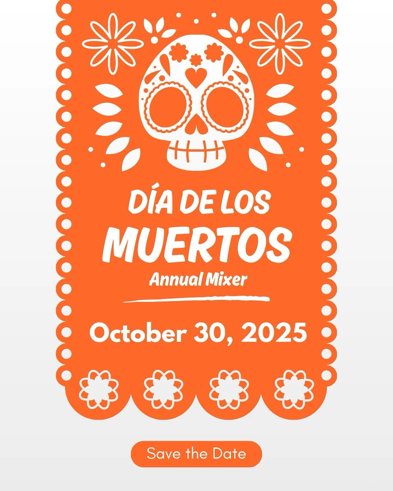 Save the date on October 30th to celebrate D&iacute;a de Los Muertos with a mixer!!! 

The event will provide an opportunity for our members to connect and immerse themselves in the spirit of D&iacute;a de Los Muertos. Stay tuned for more info!