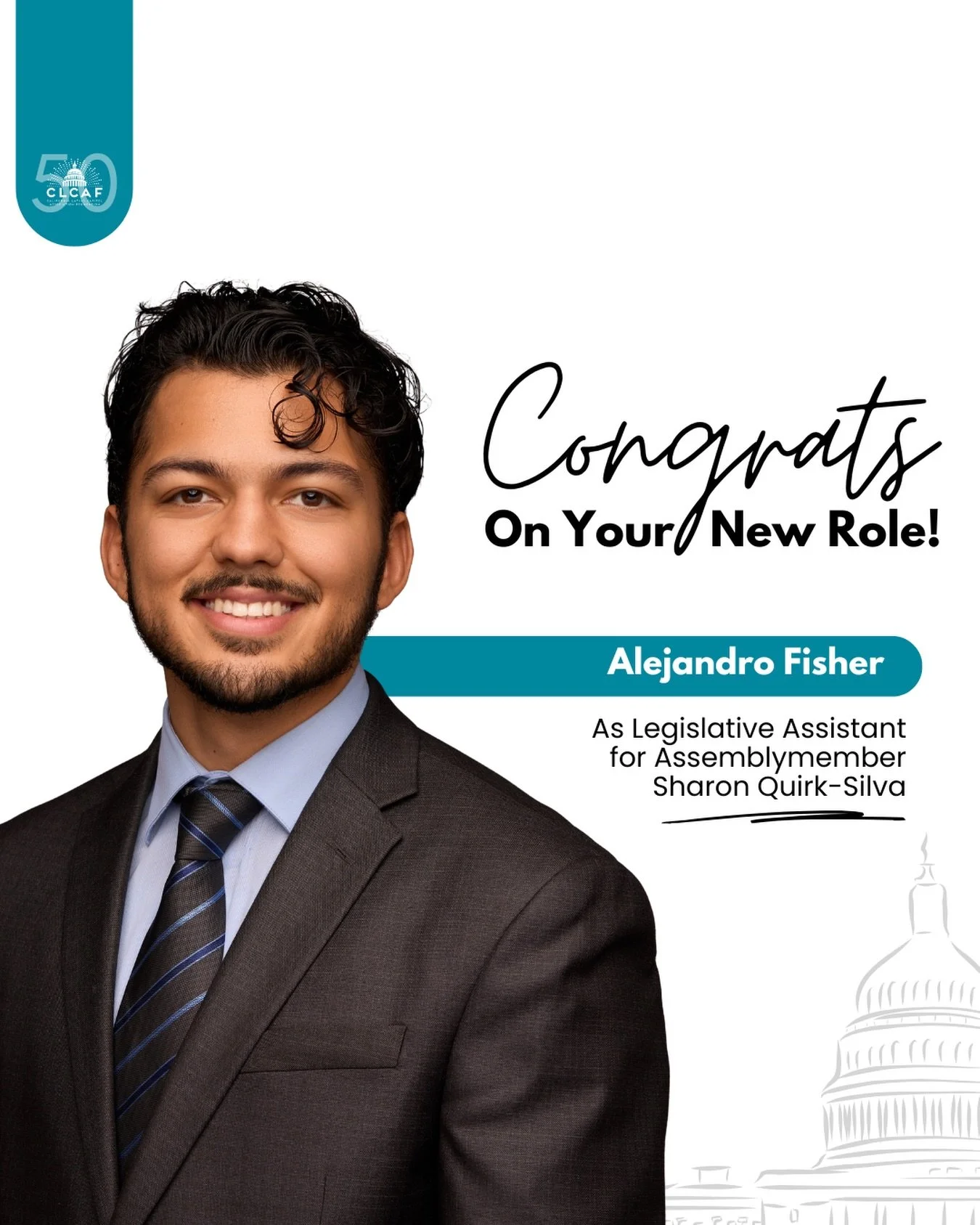 Join us in congratulating our very own interns and fellows representative, Alejandro, for his new role as Legislaitve Assistant for Assemblymember Sharon Quirk-Silva ( @quirksilvaca ) ! 🎉