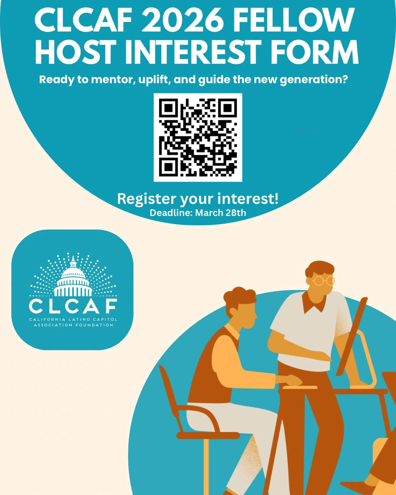 The Executive Board invites you to fill out our &ldquo;Host Interest Form&rdquo; if you are interested in hosting a CLCAF 2026 Summer Fellow and have capacity to mentor, uplift, and guide the new generation of Latino professionals. ✨
&nbsp;
As a host