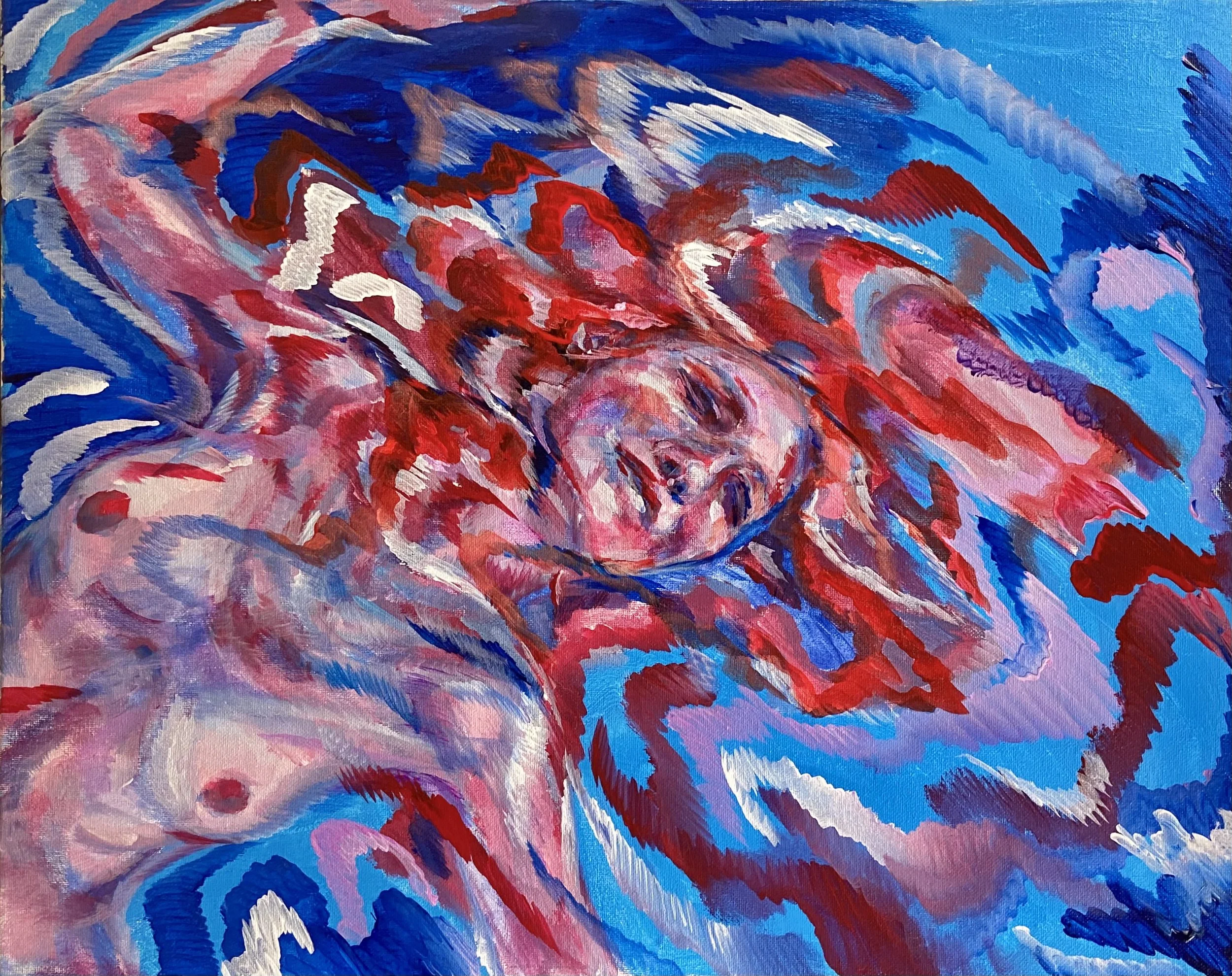 (SOLD) She Floats - Acrylic on canvas - 16" x 20"