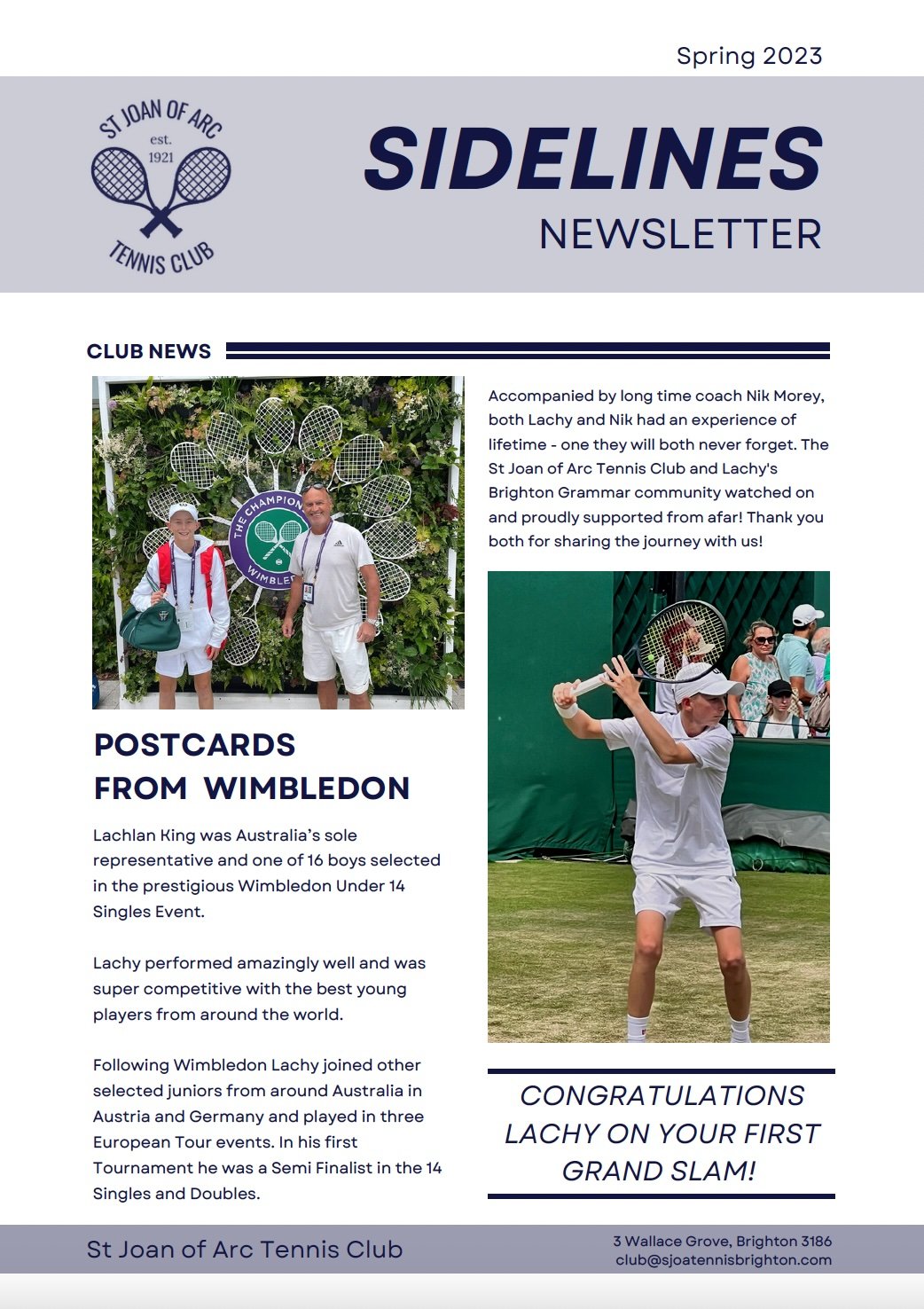 Sidelines News — St Joan of Arc Tennis Club