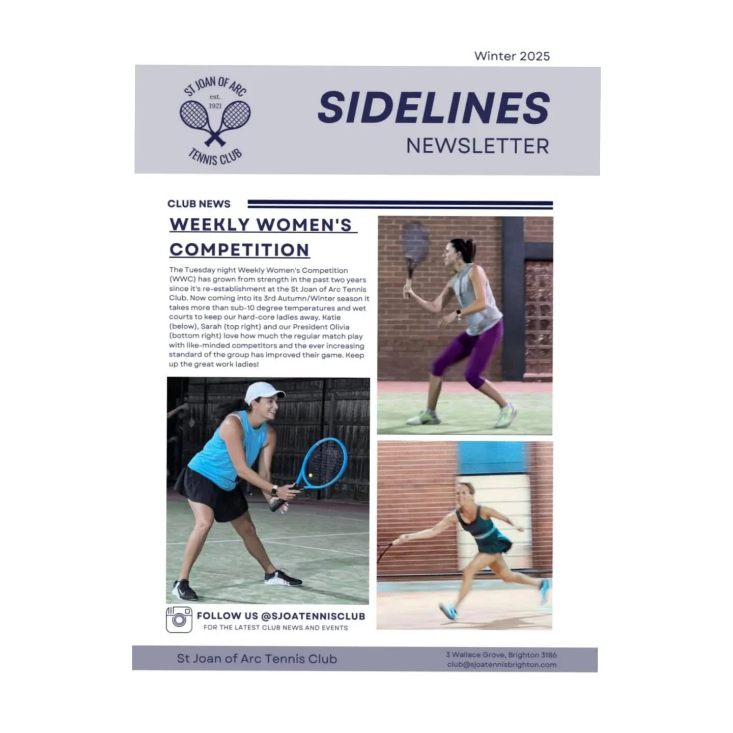 Our Weekly Women's Competition have been busy enjoying winter tennis under new lights, the SJOA Junior Pennant Teams have brought home outstanding finals results for a third consecutive season and young star @lachieking1 receives our inaugural Club E