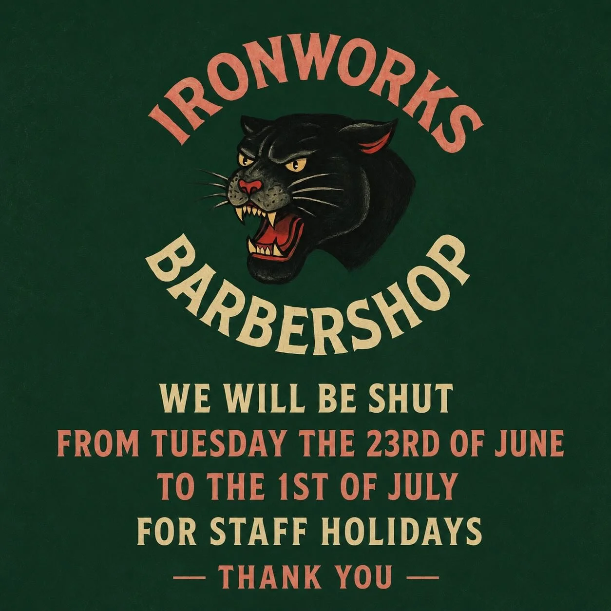 We&rsquo;ll be shut from the 23rd to the 1st of July, thanks for understanding ⛓️⛓️⛓️