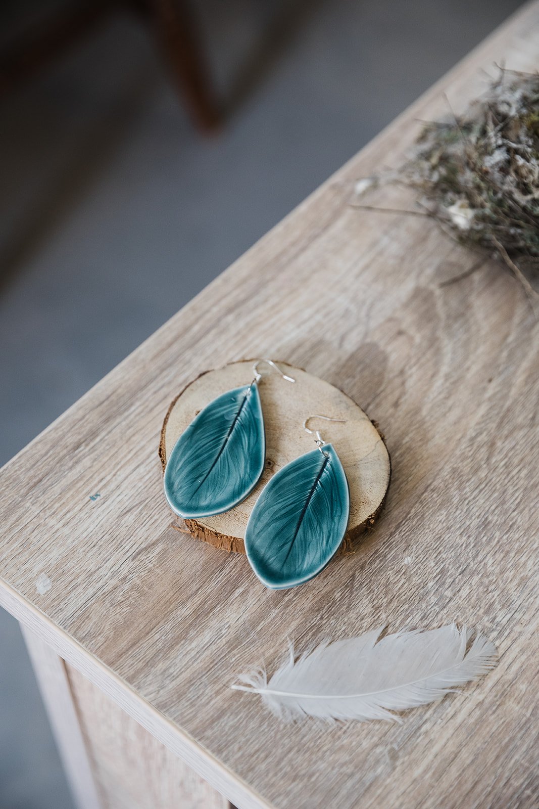 Porcelain feather earrings