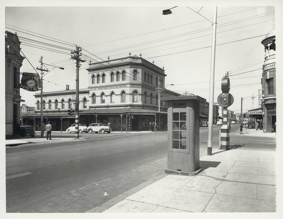 1940&rsquo;s Gertrude looking mighty fine at the Brunswick Street intersection. On the left stands The Rob Roy now @theworkersclub and The Champion Hotel on the right. The central building was demolished in the 1960&rsquo;s. #peopleofgertrudestreet #