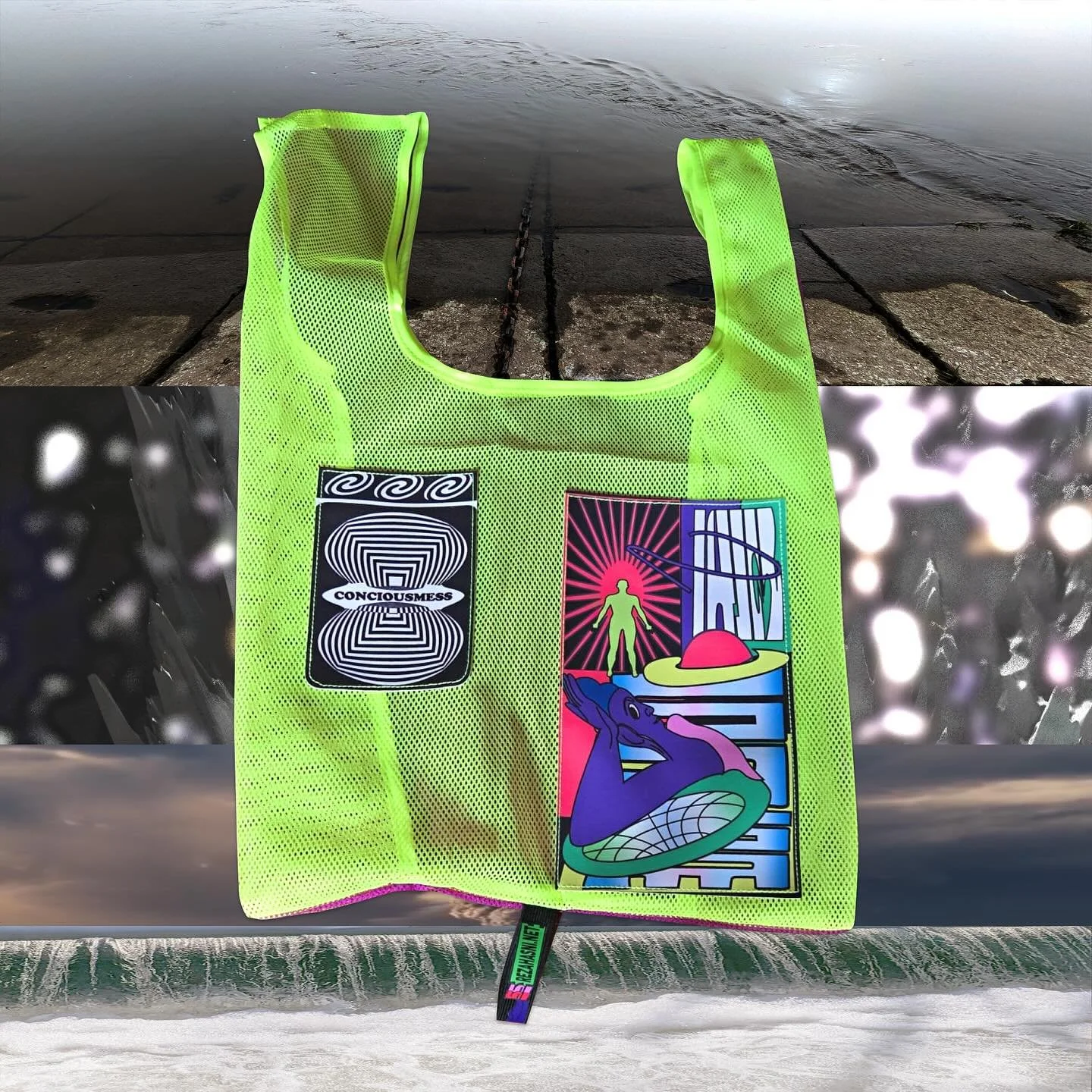 Secret Merch Release : Cosmic Crumbs Bag, 👉Rezahasni.net/shop 

In the folds of time where silence hums,
A mesh bag waits, woven with cosmic crumbs.
Dreams collide, stars thread its grace,
Synchronicities dance, rhythms embrace.
Enter the portal whe
