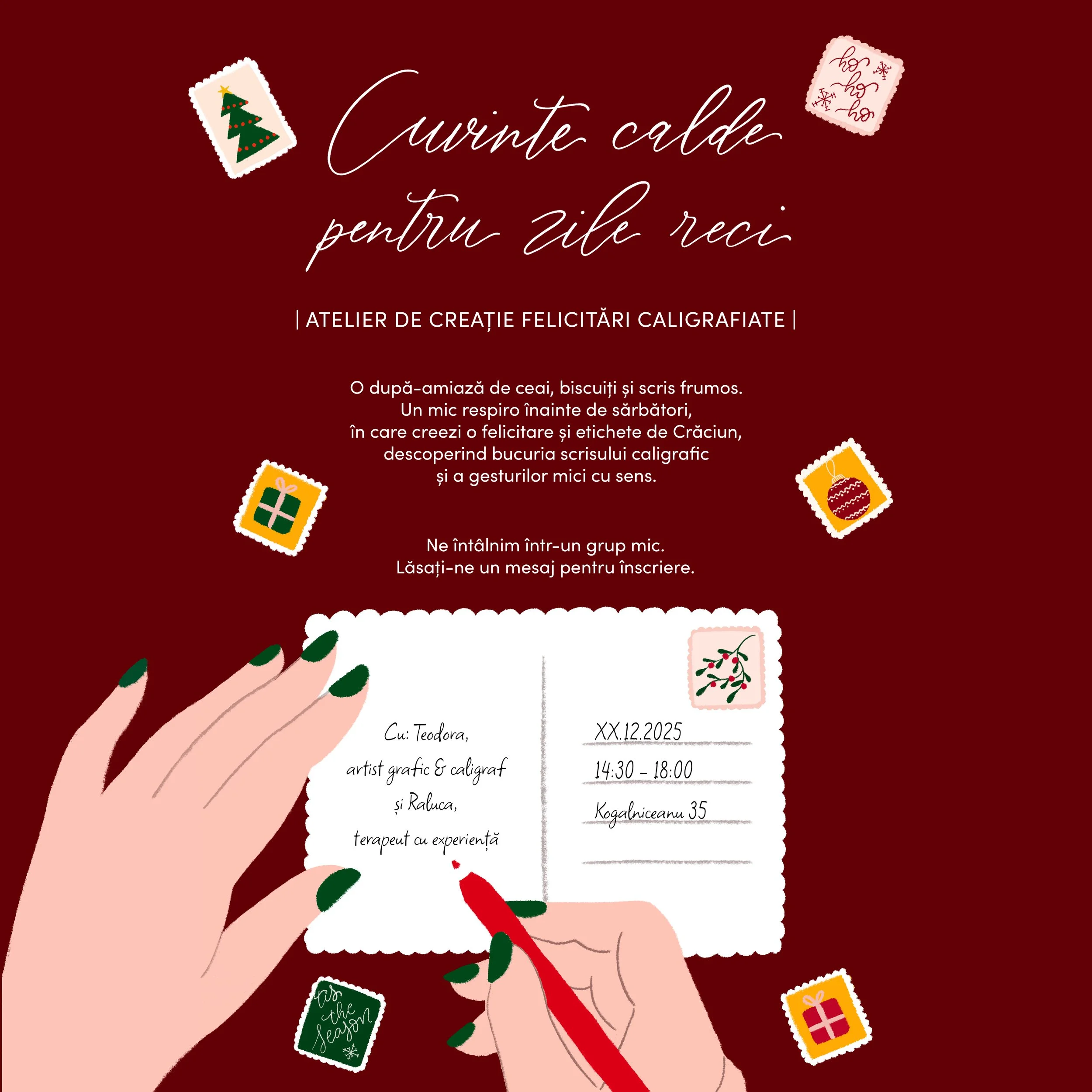 Cuvinte calde pentru zile reci – un atelier artterapeutic de Crăciun prin caligrafie.