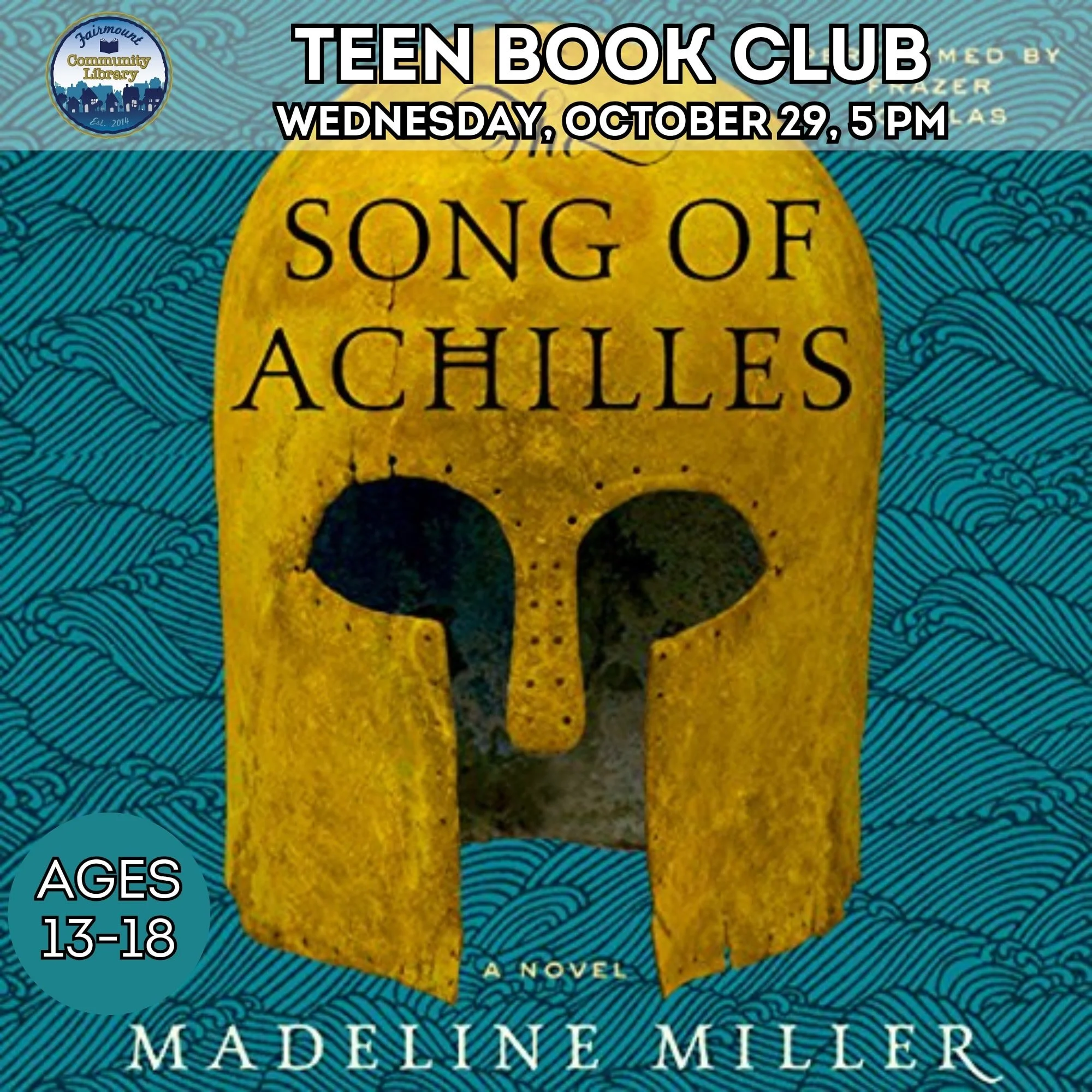 Join us for Teen Book Club tomorrow, Wednesday, October 29 at 5 pm!
We will be discussing The Song of Achilles by Madeline Miller and enjoying sweet treats from our friends at the lovely @leavesbakerybooks πͺπ€
Ages 13-18 welcome - come hang out, t
