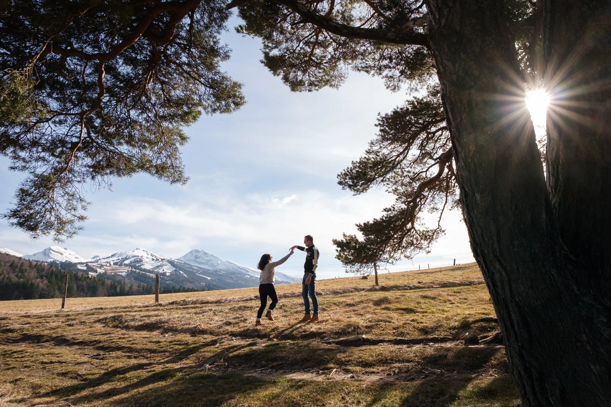 Séance engagement dans le Vercors près de Grenoble, coucher de soleil