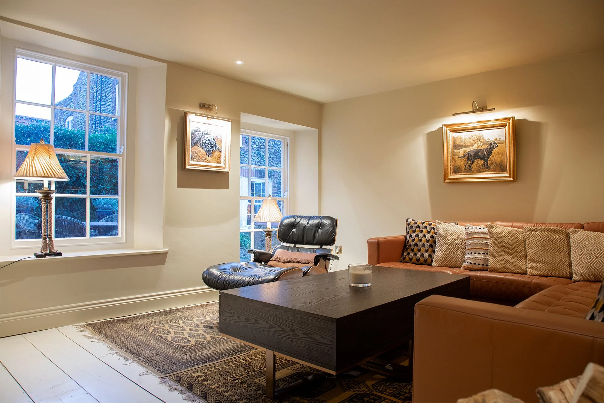 Our Cottage in Blakeney has a large cosy lounge withh wood burning stove, flat screen TV with Sky Q, the Lounge overlooks the Courtyard where you can relax and watch the world go by.