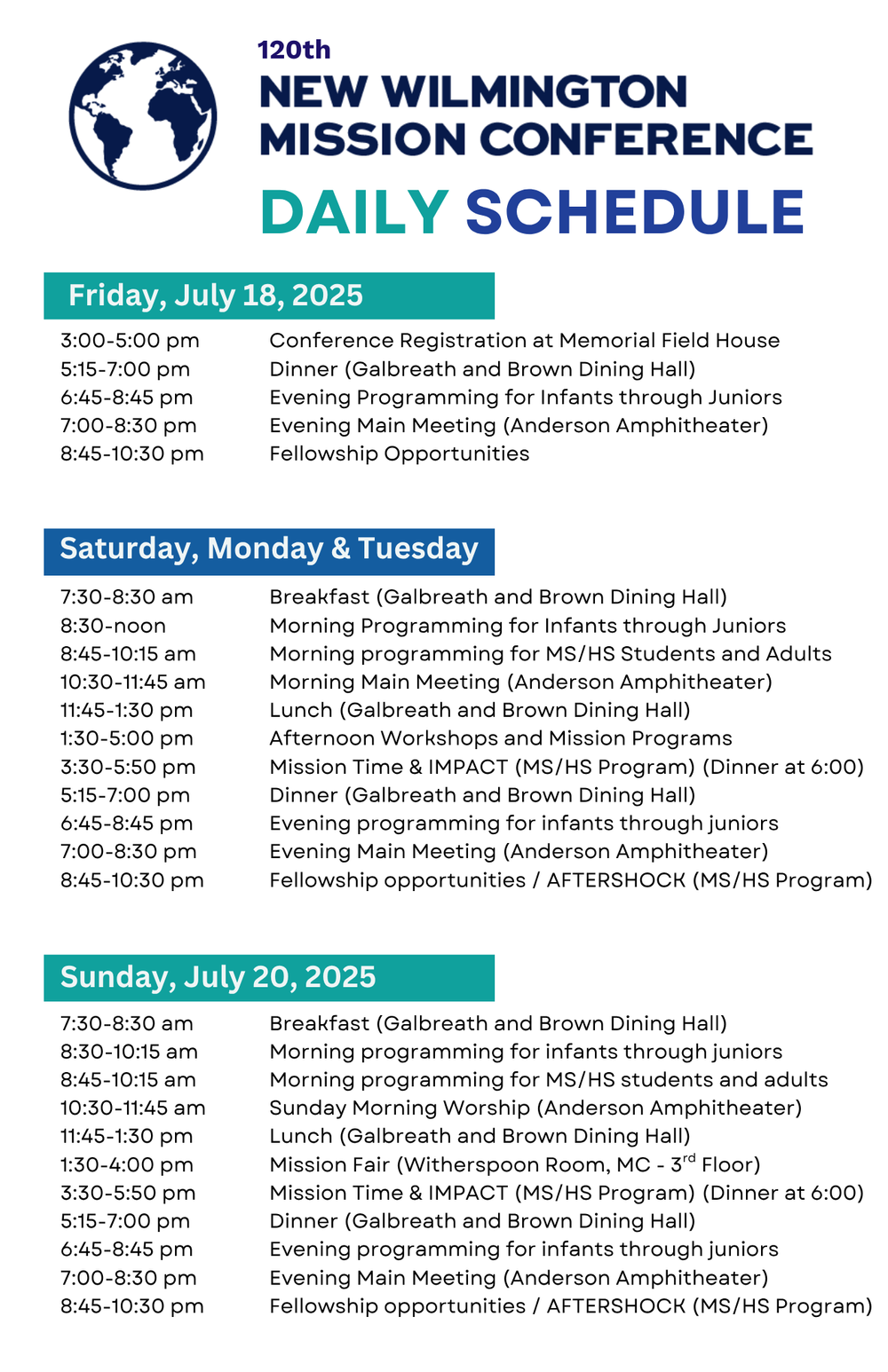 NWMC 2025 Schedule — New Wilmington Mission Conference