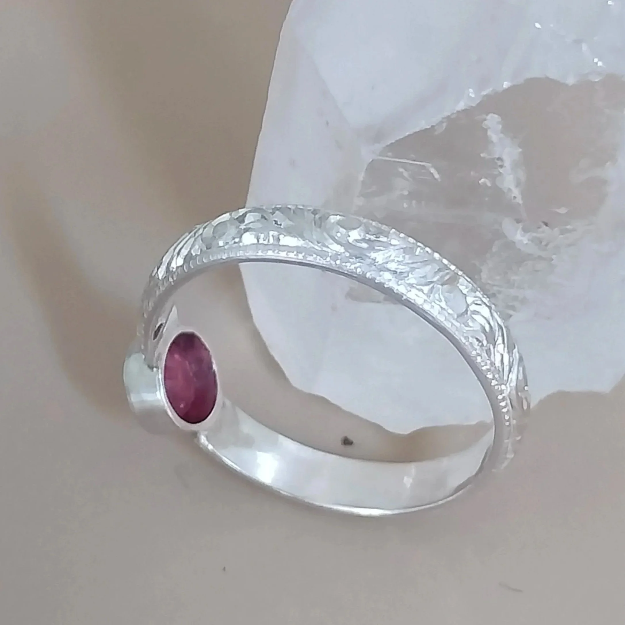 silver gemstone stacker ring handmade by OrfaHandEngraving