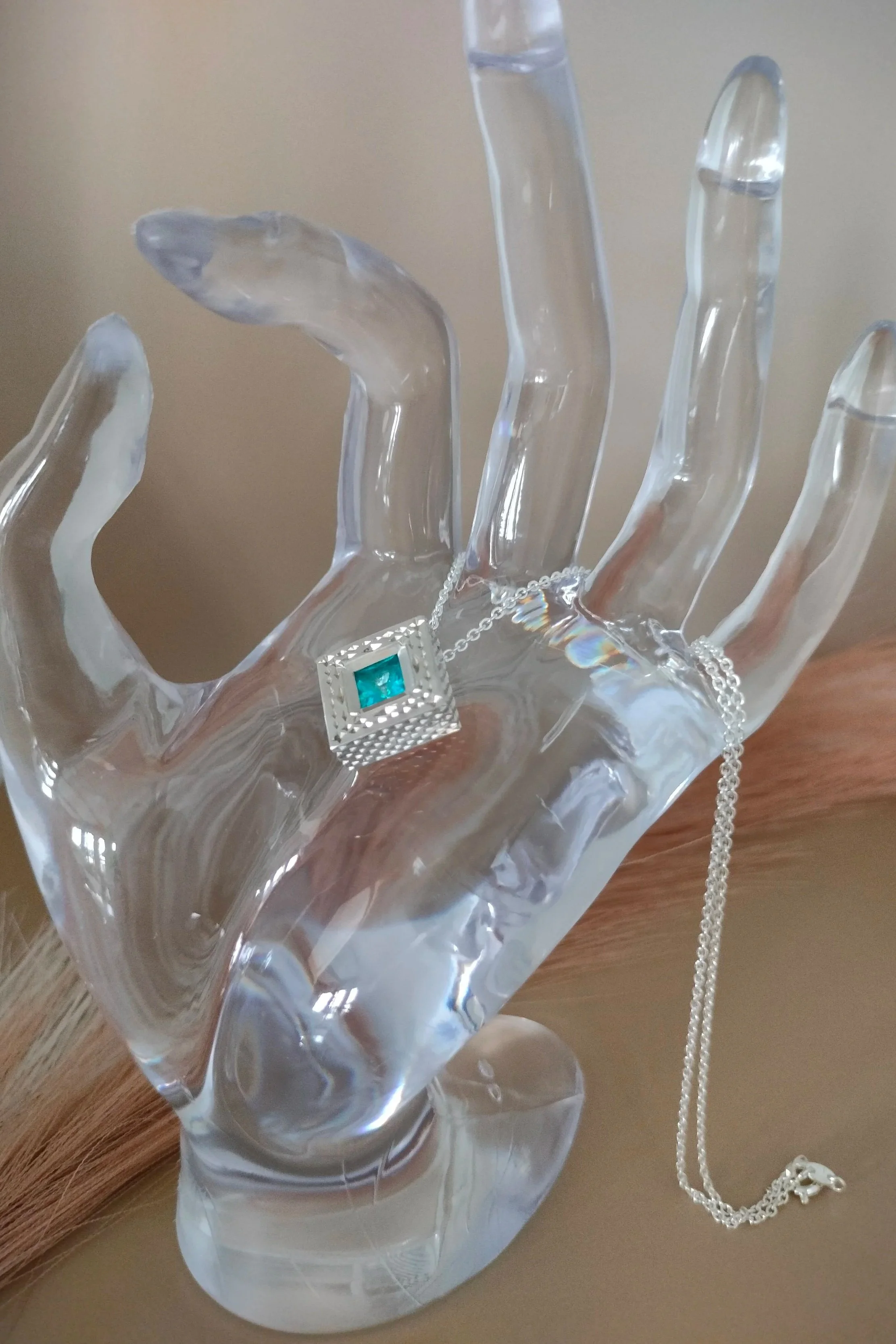 Pendant+silver+square+engraved+handmade
