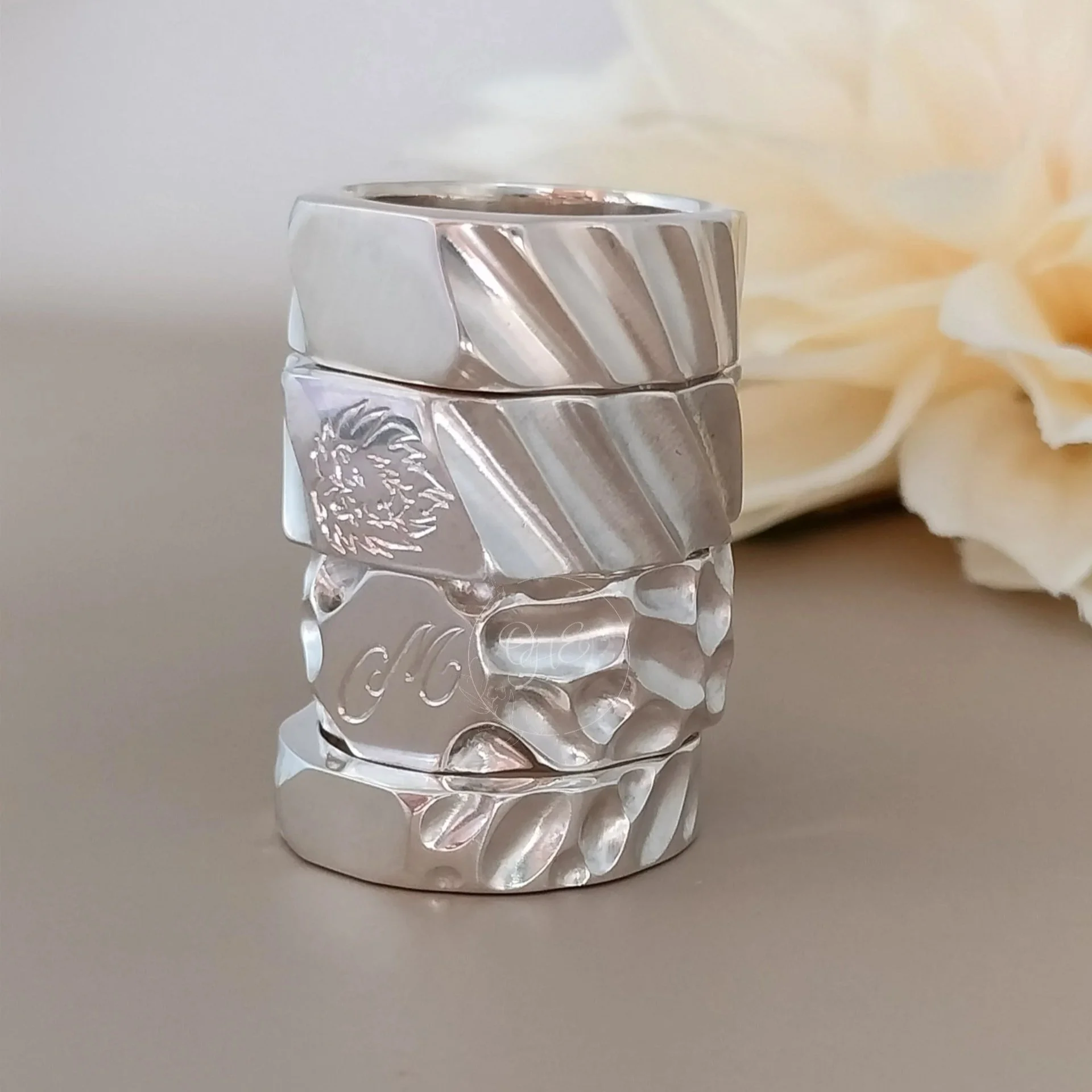 Sustainable jewelry set of signet rings by OrfaHandEngraving