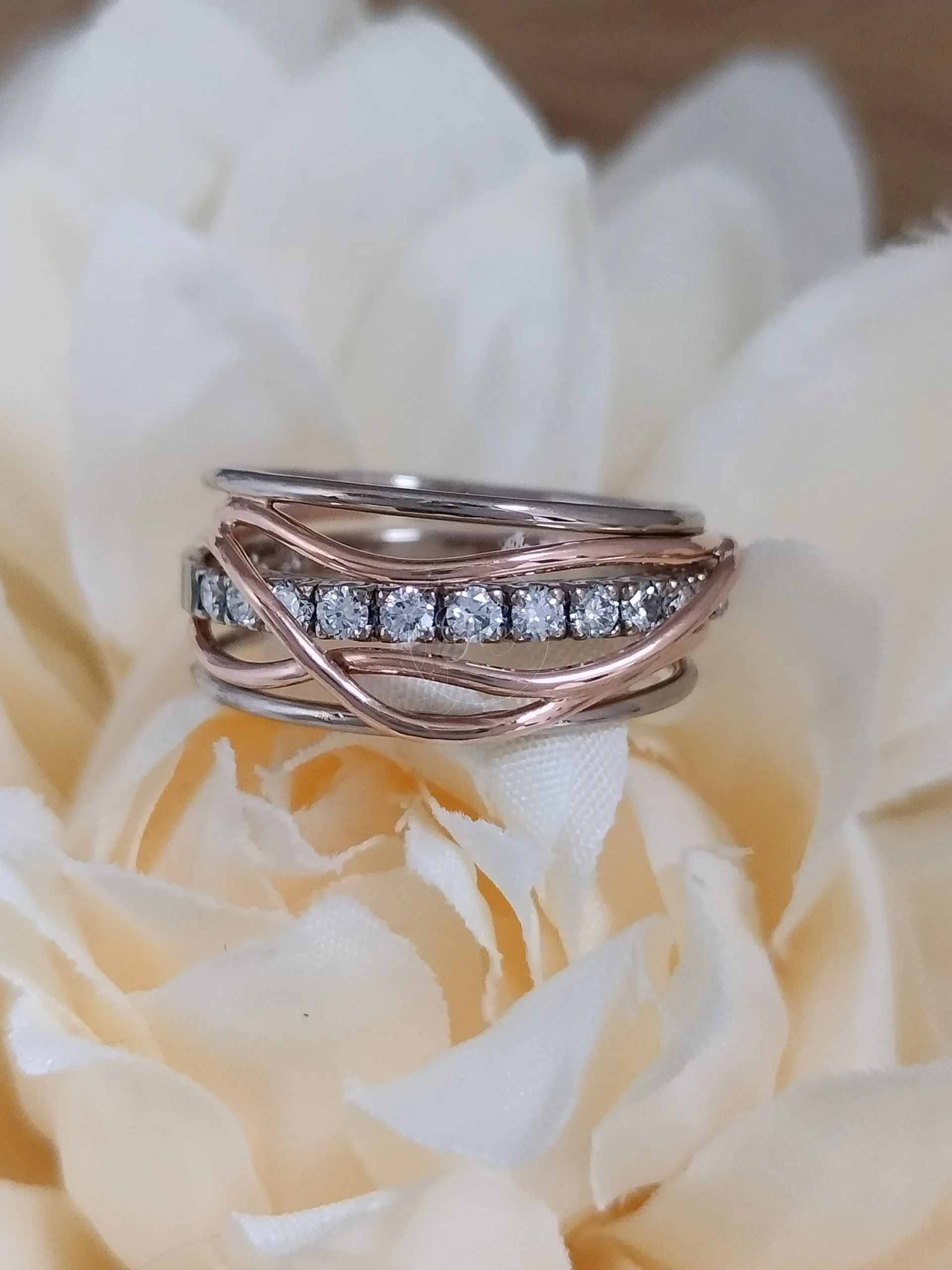 14k rose & white gold ring  * One of a kind *  lab diamonds