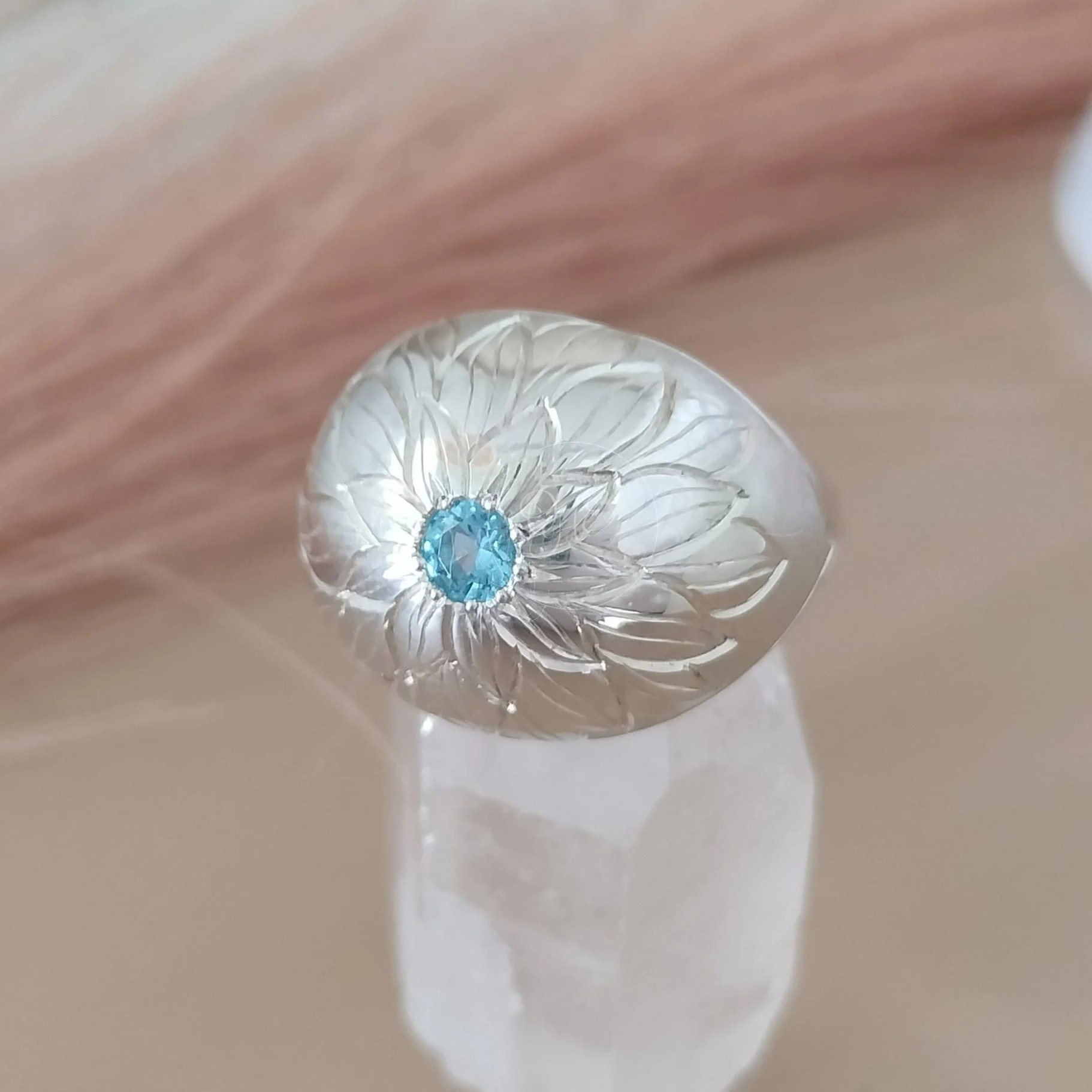 Sunflower blue topaz silver ring * One of a kind *