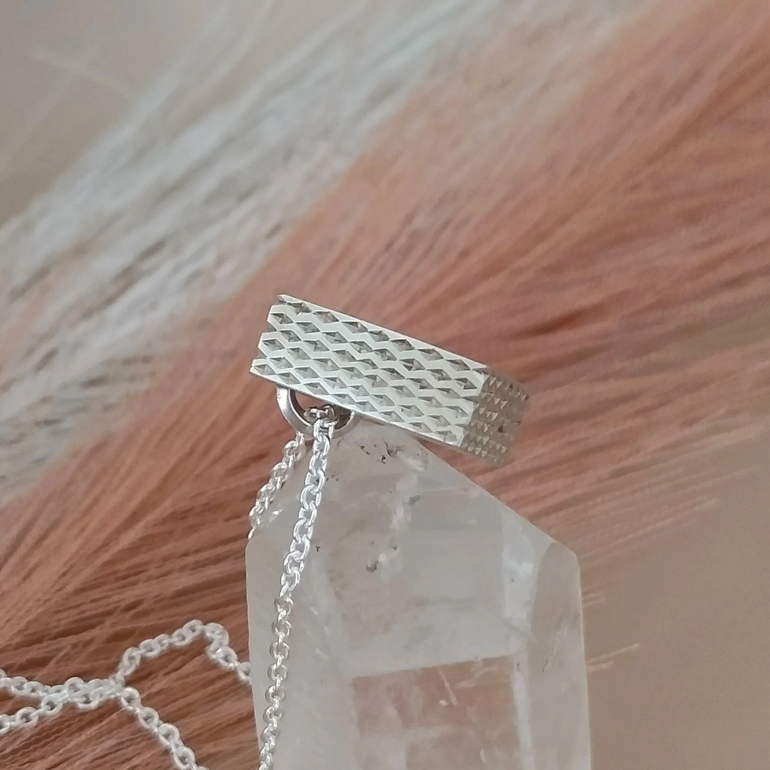 Square hand engraved pattern on sterling silver pendant