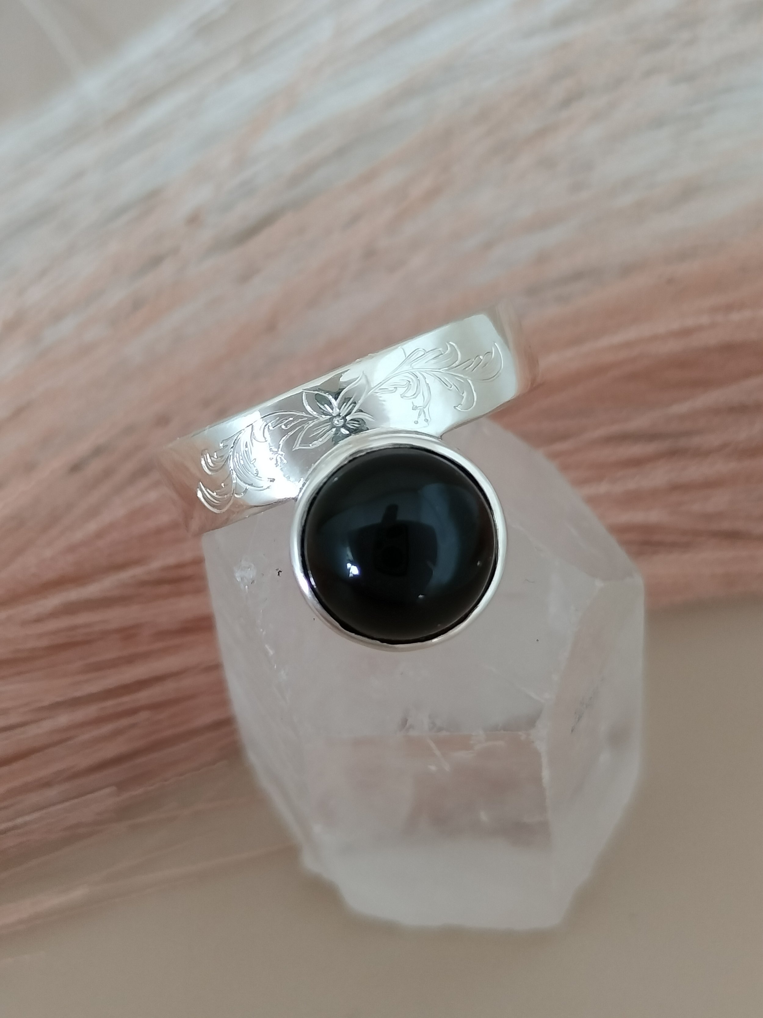 Hand engraved silver onyx ring .jpg