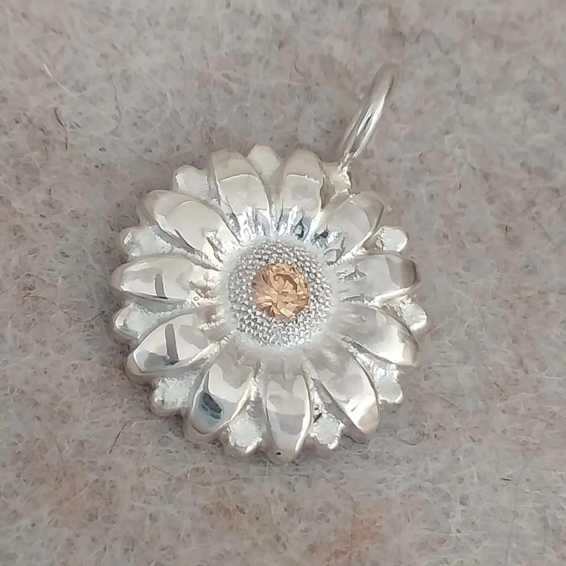 Silver sunflower pendant with fanxy yellow cz gemstone