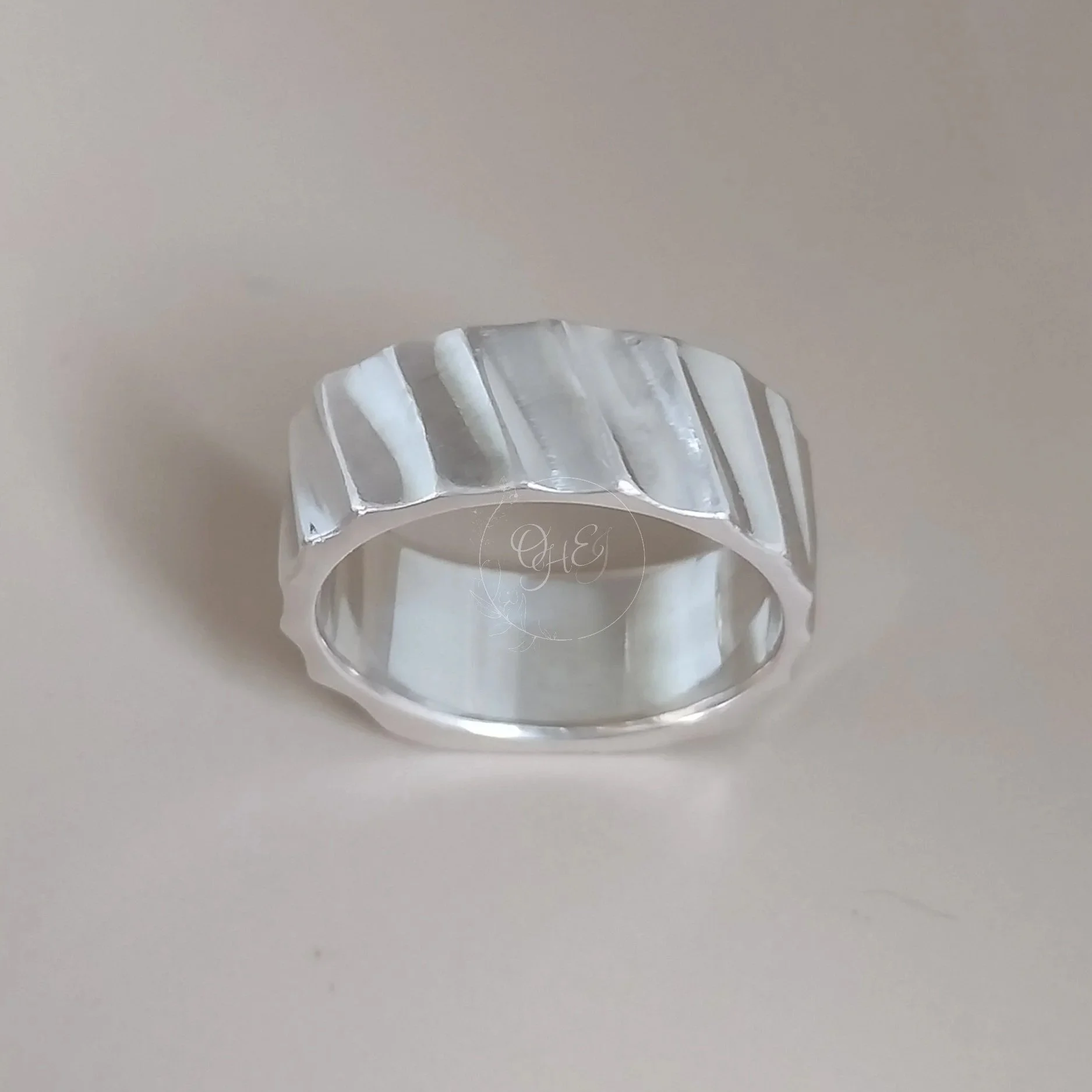 Wide sandwaved signet ring for men by OrfaHandEngraving
