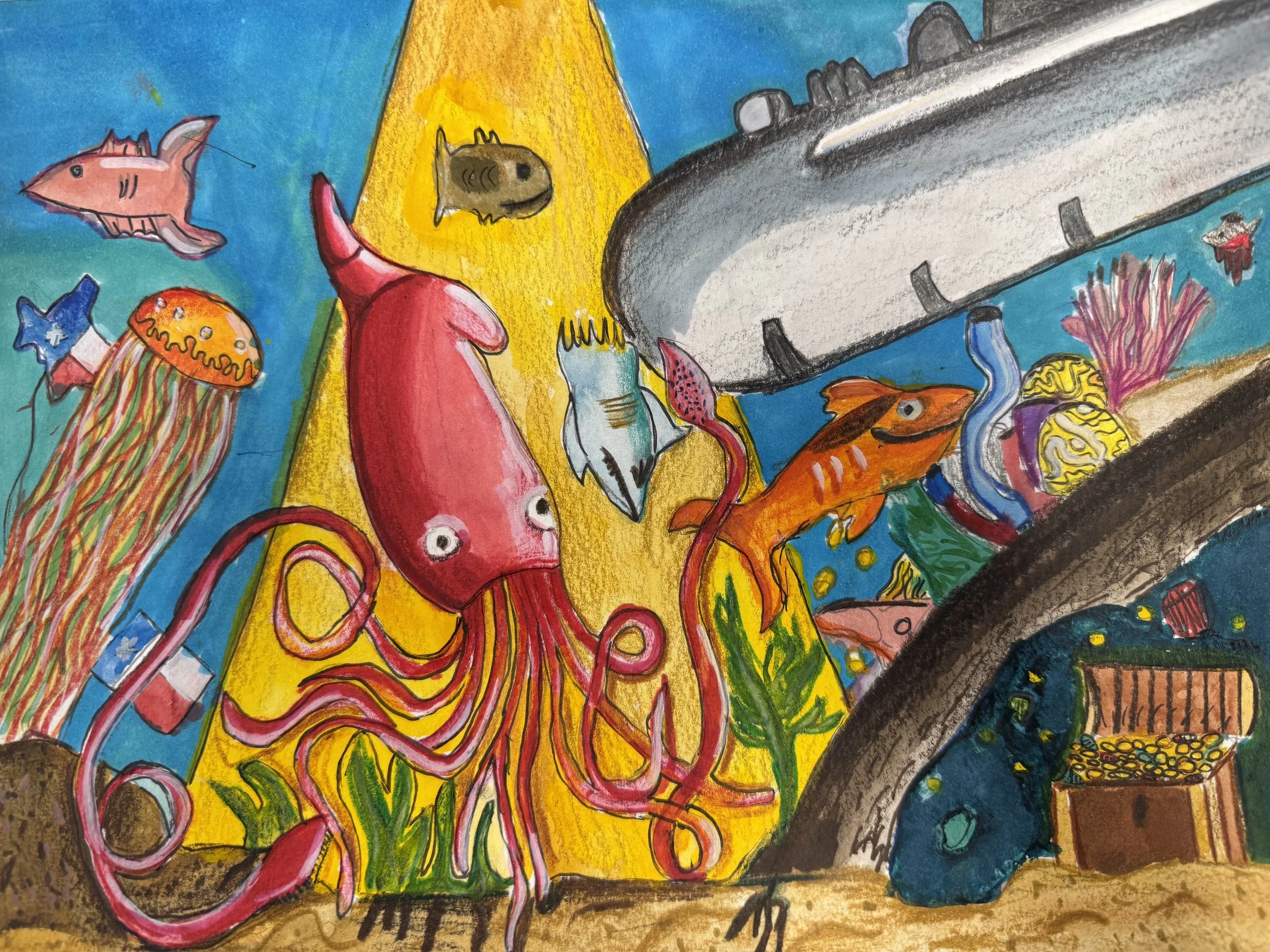 Nolan| Watercolor, Color pencil on paper | 3rd Grade