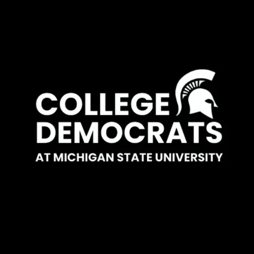Logo for College Democrats at Michigan State University featuring a Spartan helmet and text.