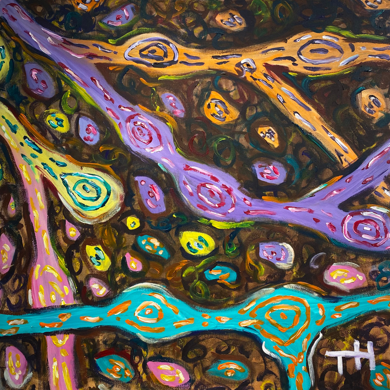 Tassneem Hamed String, 2023 Acrylic and Glass Beads on Canvas 48” x 60”.png
