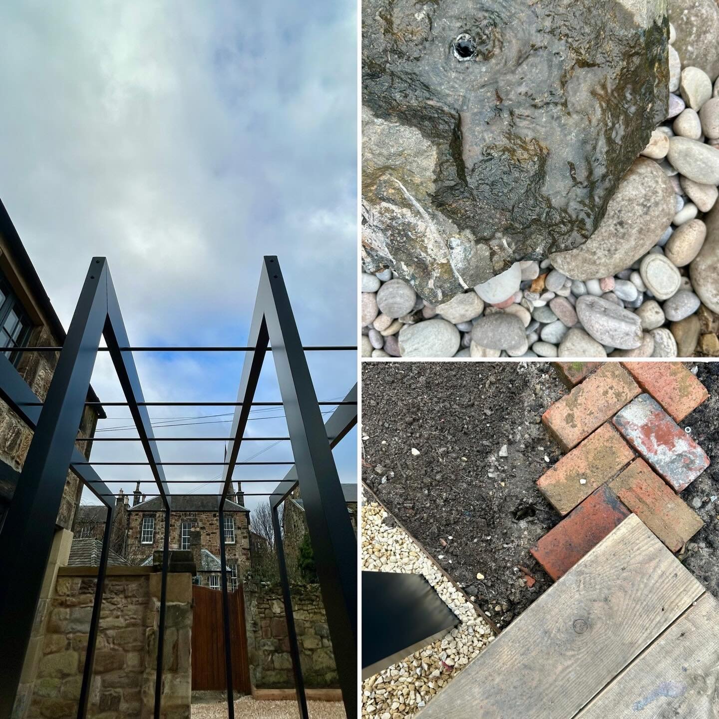 Some lovely details from a recently completed project in Portobello expertly brought to life on site by the fantastic @conceptlandscapingltd - we&rsquo;ve reused bricks for a serpentine path and boulders for a bubbling water feature then complemented
