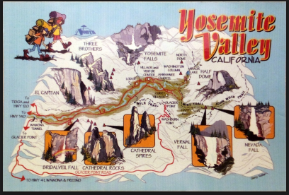 Map Postcard of Yosemite Valley