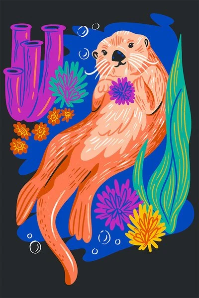 Sea Otter With Flowers