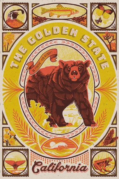 California - Woodcut Menagerie Series