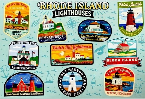 Illustrated Postcard about RI Lighthouses