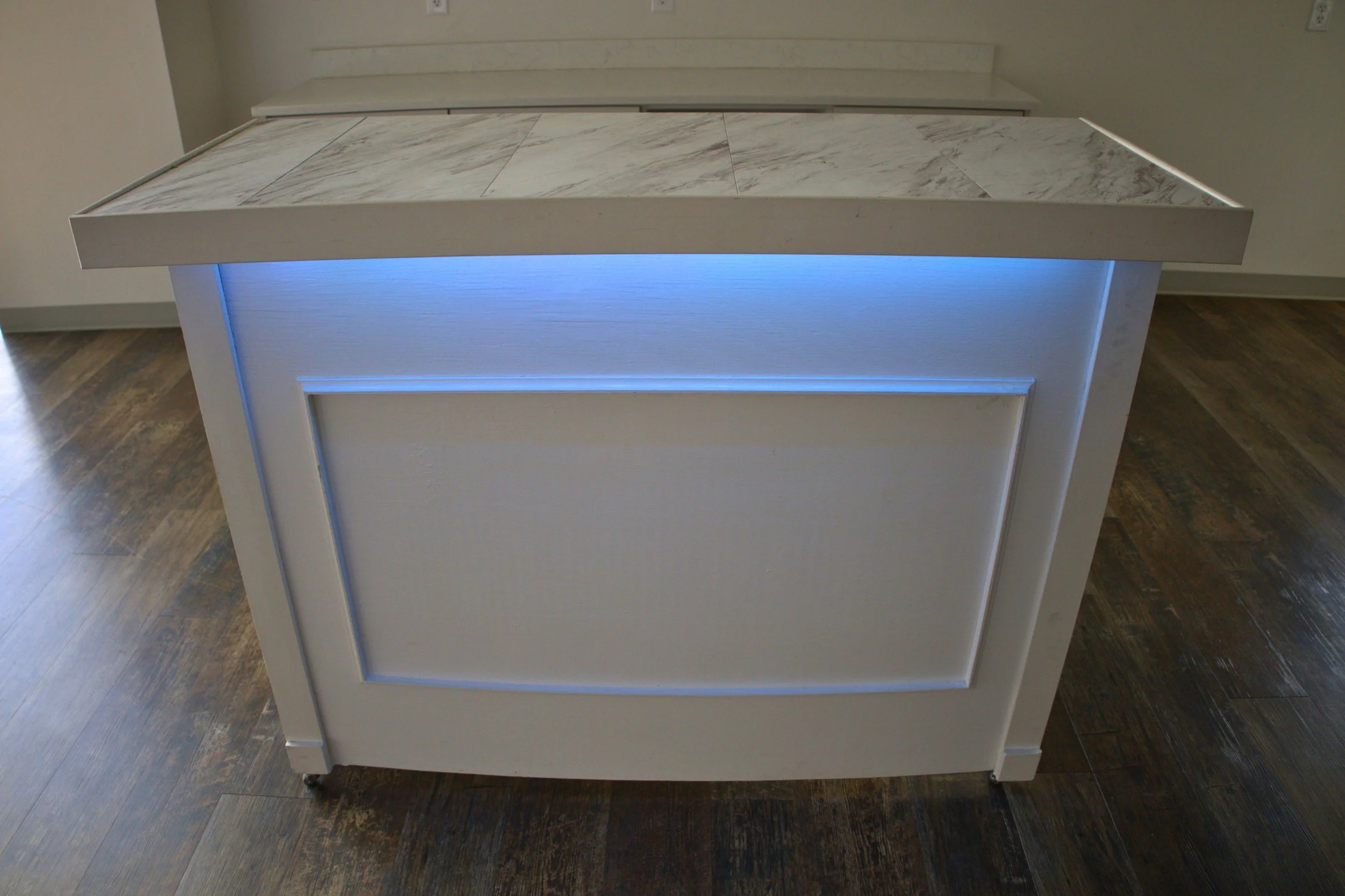 White bar front setup for event bar at The Grand View Mansfield