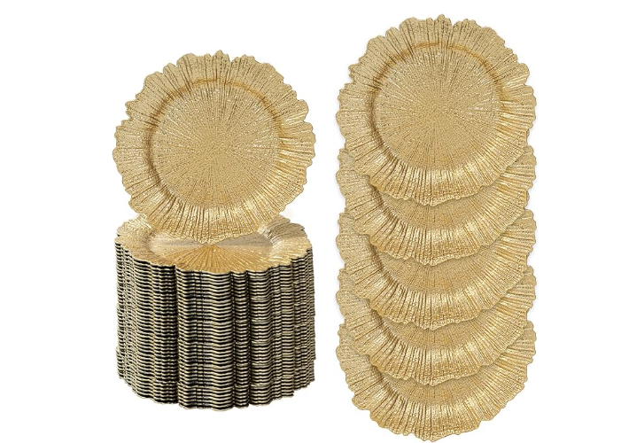 Gold charger plates for elegant event table settings at The Grand View Mansfield