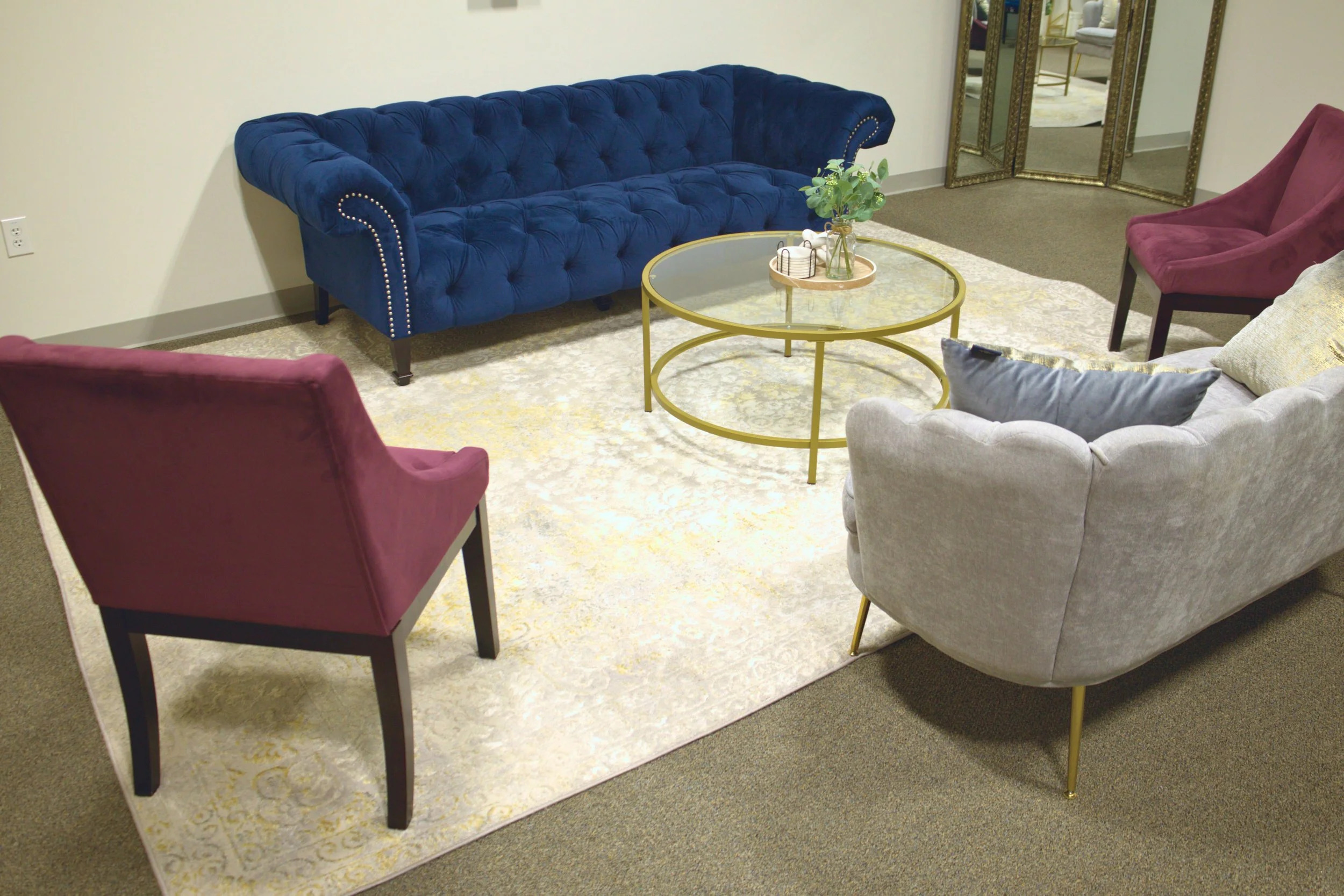 Lounge furniture seating setup for events at The Grand View Mansfield venue