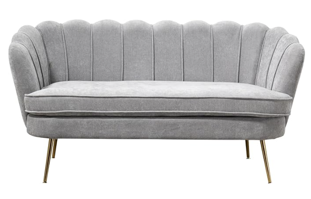 Grey scalloped couch for lounge seating at The Grand View Mansfield event venue