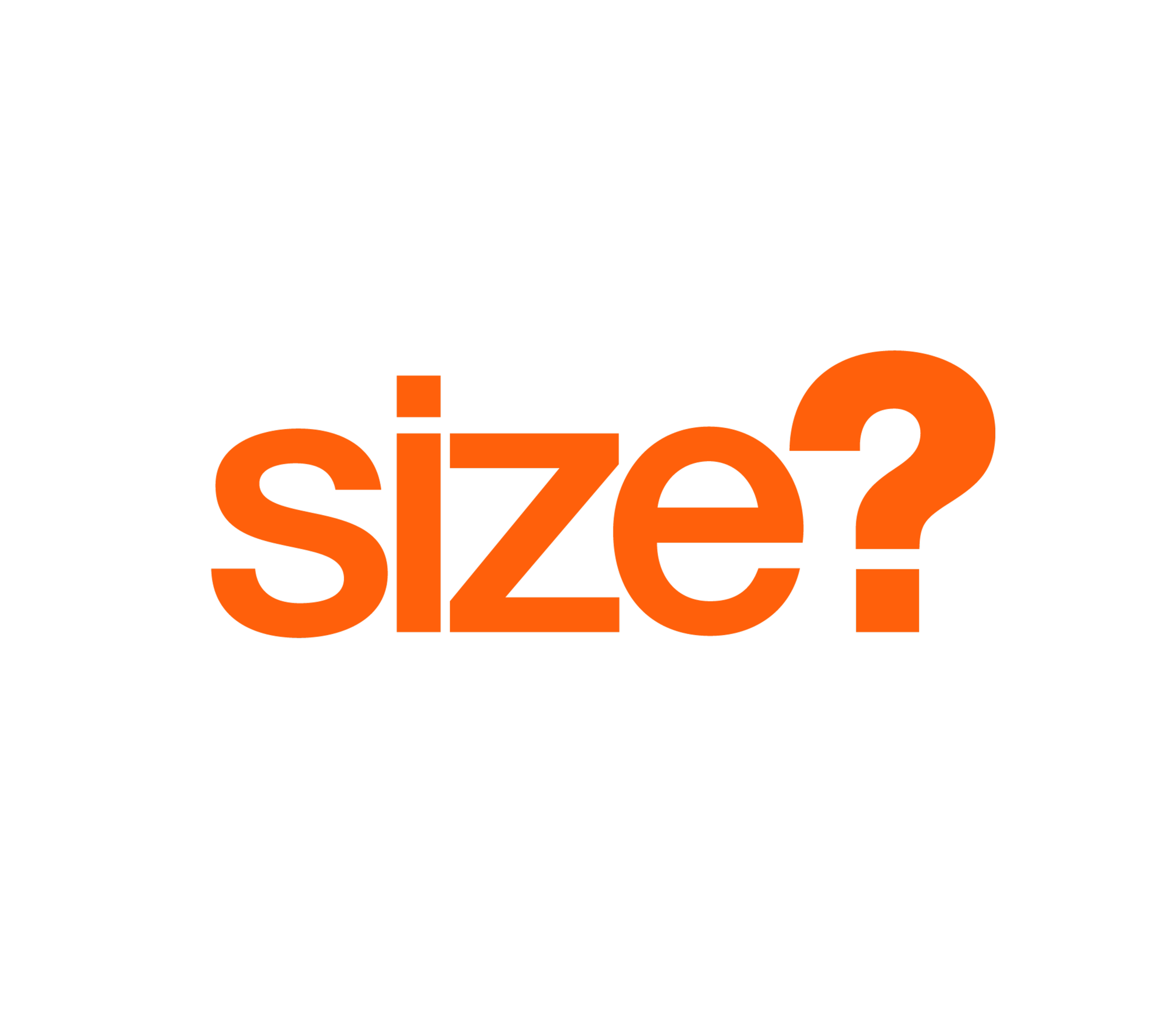 Text Logo displaying the word 'SIZE?' in all uppercase, bold orange letters with a question mark at the end. The text is clean and modern, set on a white background.