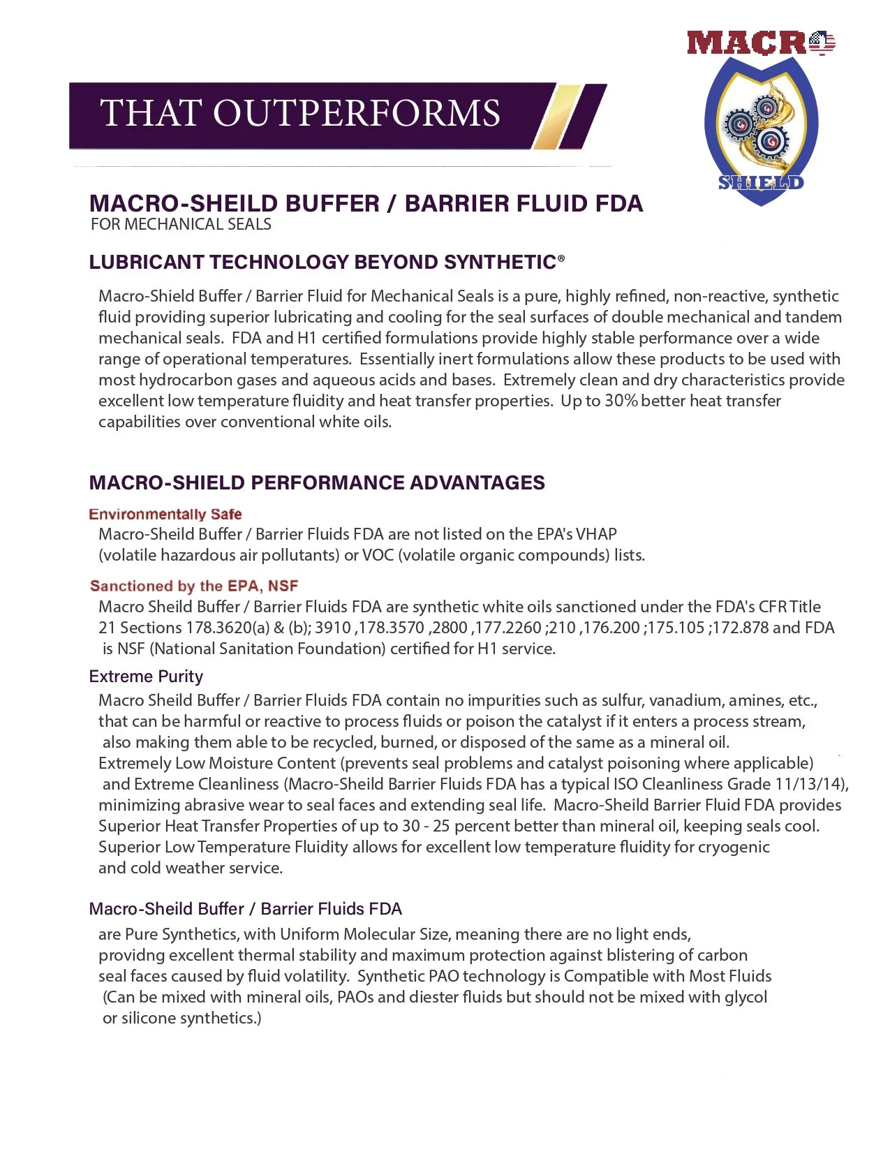 Macro-Shield Buffer/Barrier Fluid FDA — MACROSHEILD