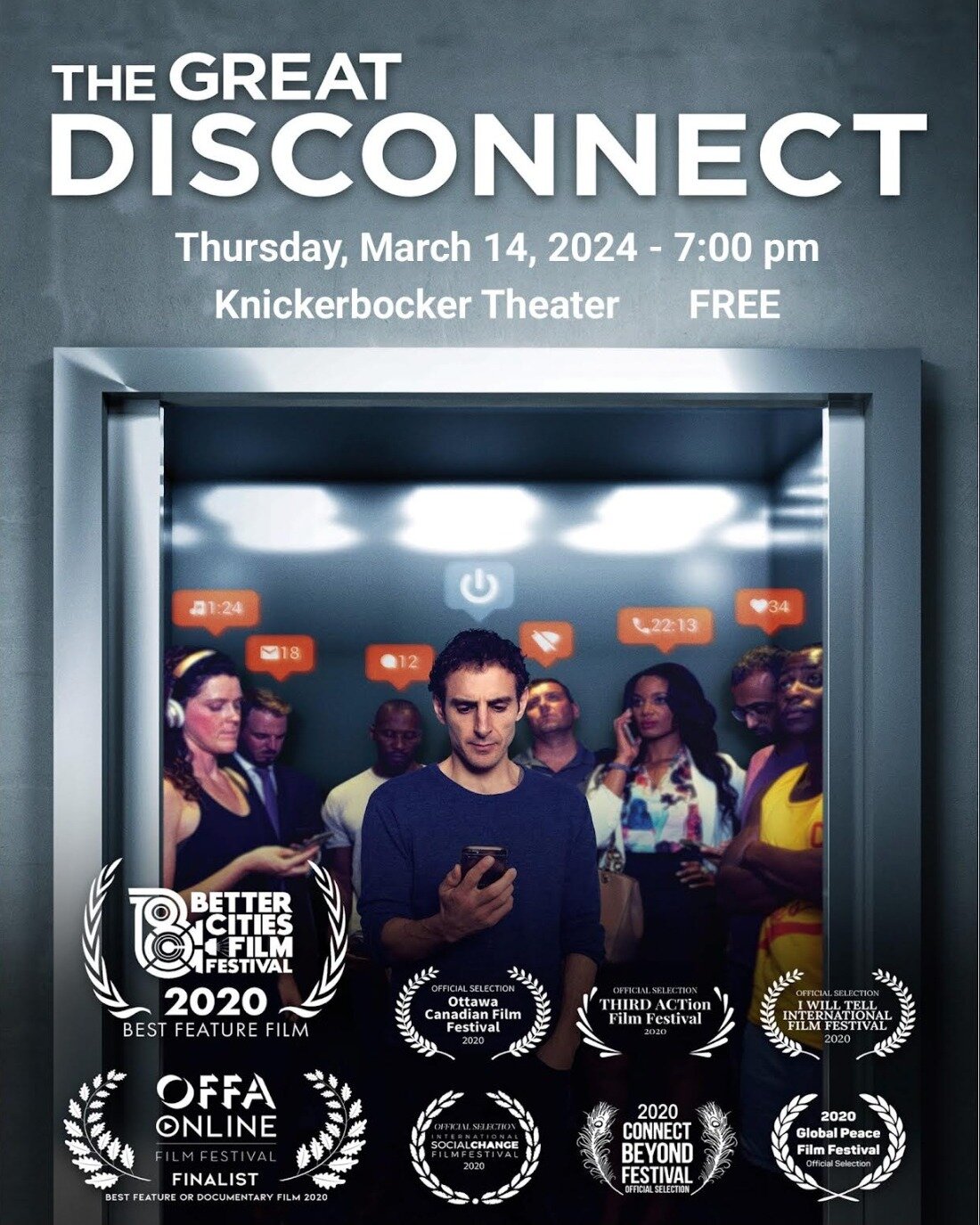 Mark your calendars for this free event March 14th at the Knickerbocker Theater at 7pm. 3Sixty is one of the sponsors of the film screening of award winning &quot;The Great Disconnect&quot; and we are so excited to have a discussion afterwards. Share