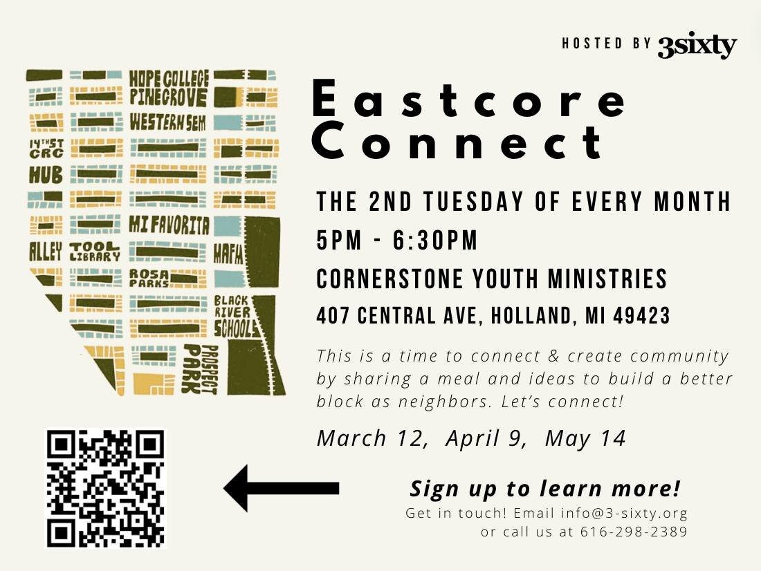 Mark your calendars tomorrow and join us Tuesday March 12th for Eastcore Connect at Cornerstone Youth Ministries 5-6:30pm. No RSVP required. Food will be provided. See you there!
#Eastcore #connection #neighbors #neighborhood #neighborshelpingneighbo