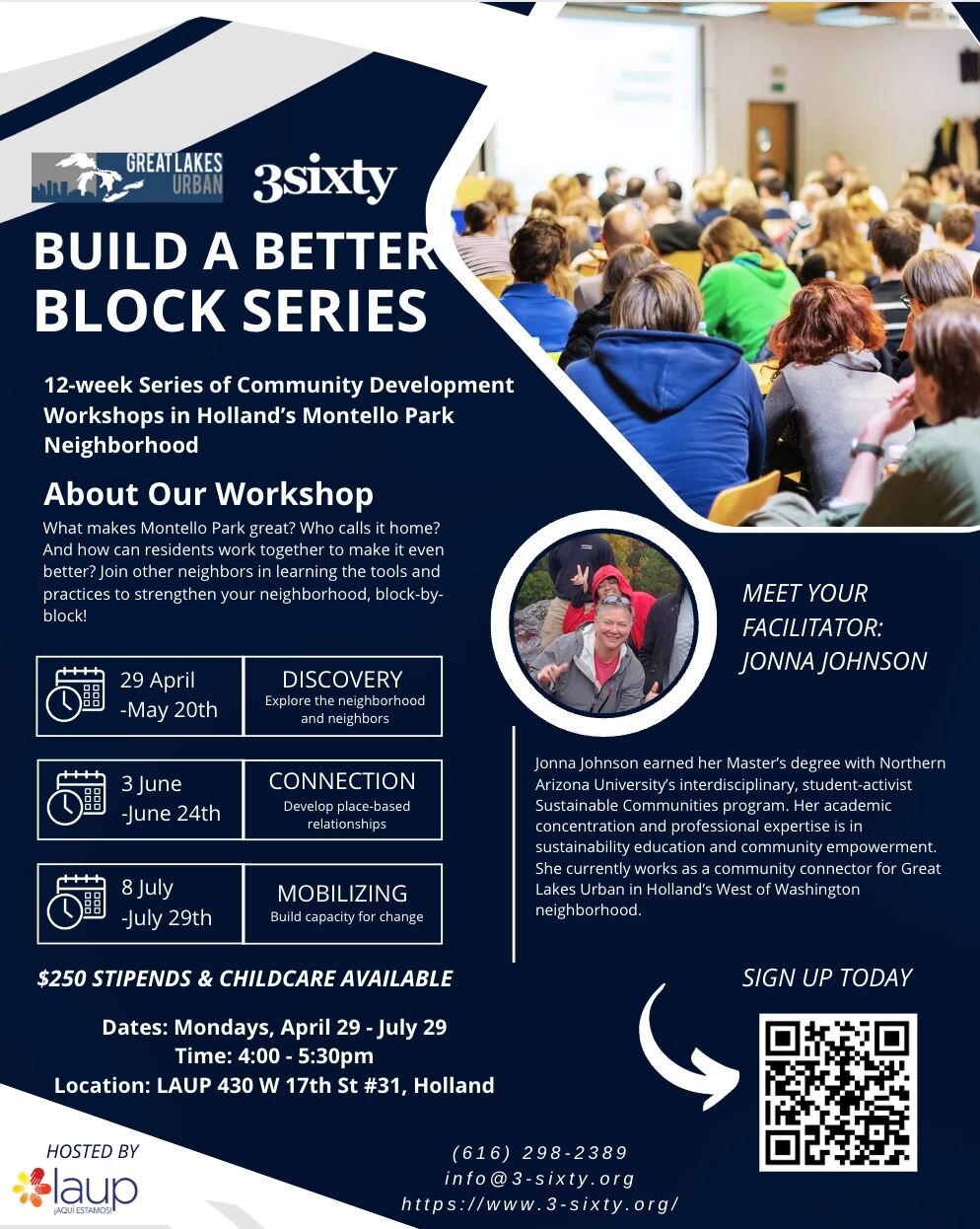 If you are a Montello Park resident or know of someone who is, we are hosting a workshop series where you can receive a $250 Stipend. 
.
Sixty and Great Lakes Urban will be hosting a series to help you become a better block leader, taught by Jonna Jo