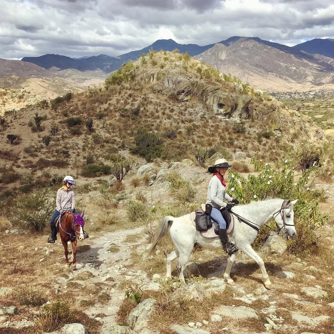 Our surefooted Arabians focus on their footing traversing this ancient Camino en route to Mitla .jpg