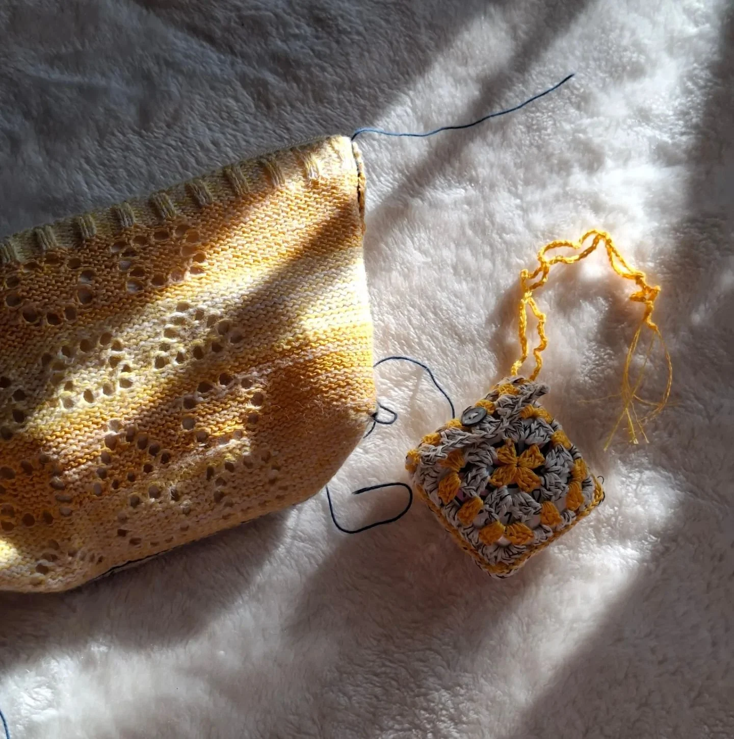 💛 Yellow Accessories 💛

A stripey knitted purse in tones of yellow with lace details and a granny square crochet earphone case with yellow and white marled stripes

&bull;
&bull;
&bull;
&bull;
&bull;
&bull;
&bull;
&bull;
&bull;
&bull;
&bull;
&bull;