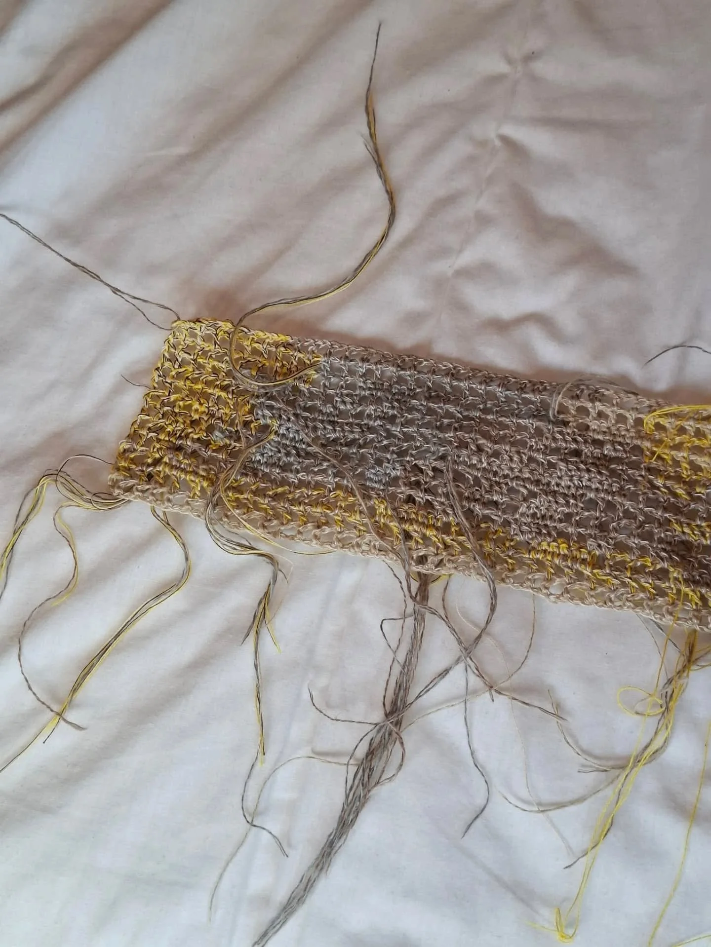 ○&deg;&bull;&deg;○ A close-up of the filet crochet with scattered colour transitions &bull;&deg;○&deg;&bull;

Inspired by sand and concrete blending together at the seaside 

&bull;
&bull;
&bull;
&bull;
&bull;
&bull;
&bull;
&bull;
&bull;
&bull;
&bull